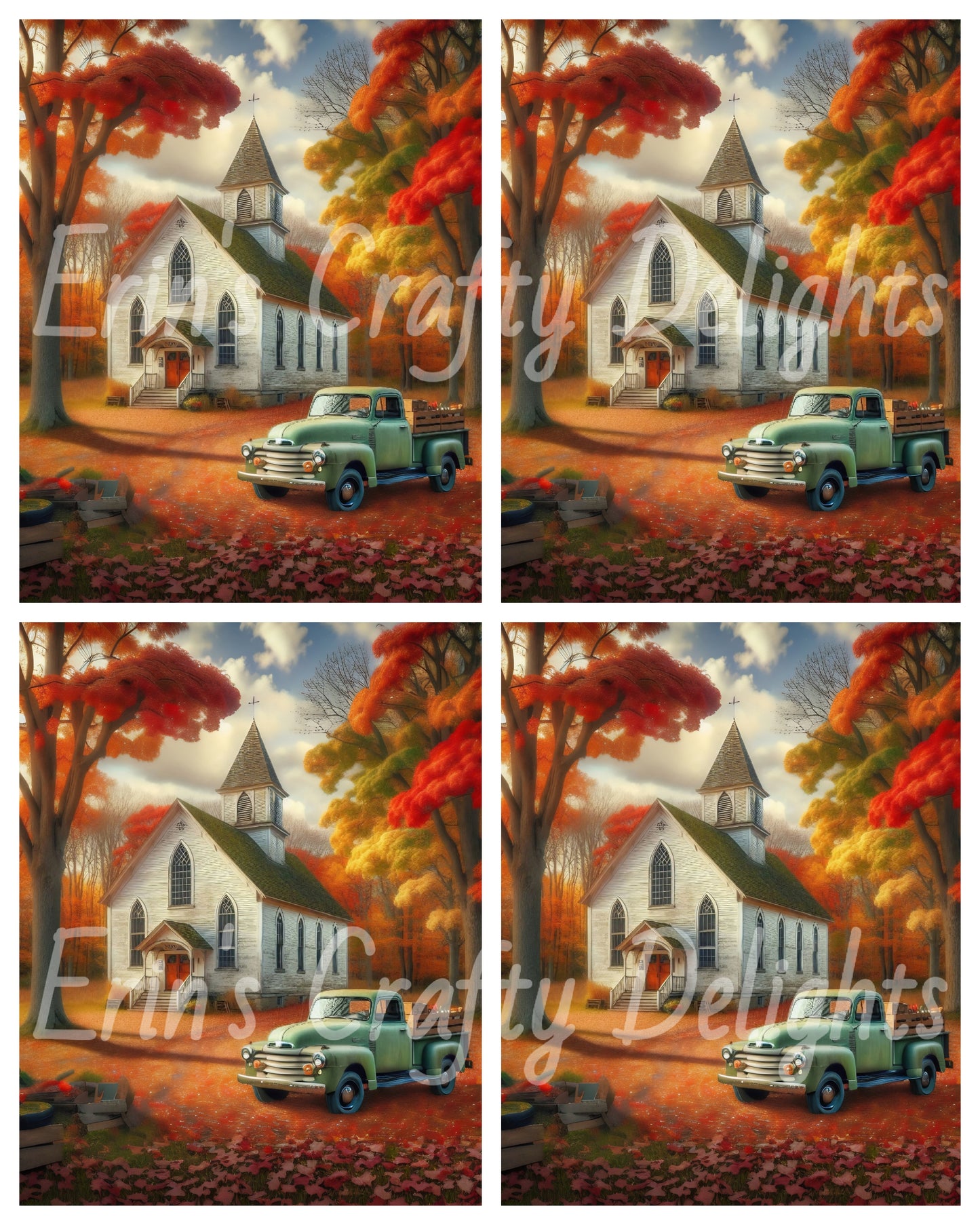 1 MS Autumn Green Truck and Church 8x10 Mix Size Printable Set