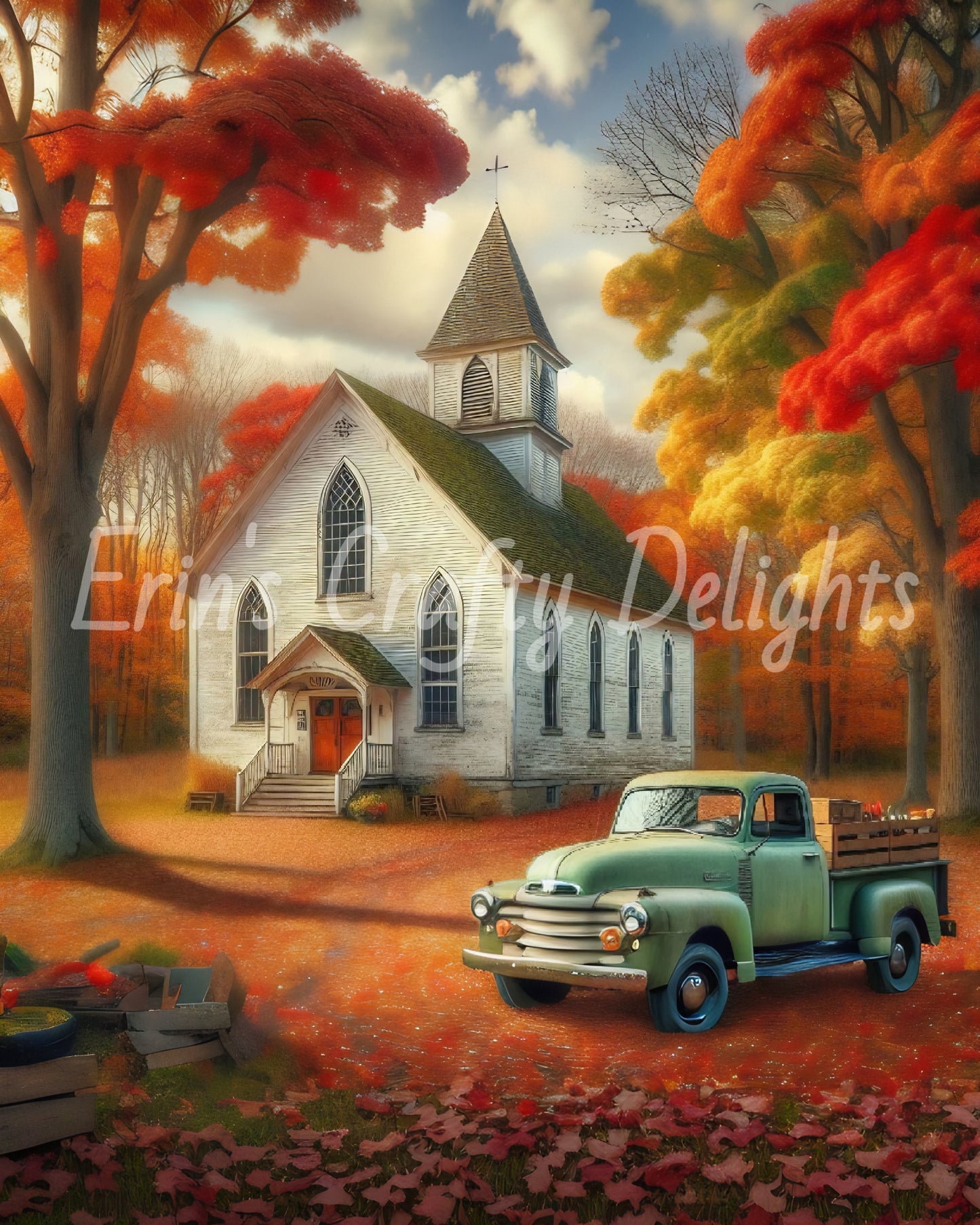 1 MS Autumn Green Truck and Church 8x10 Mix Size Printable Set