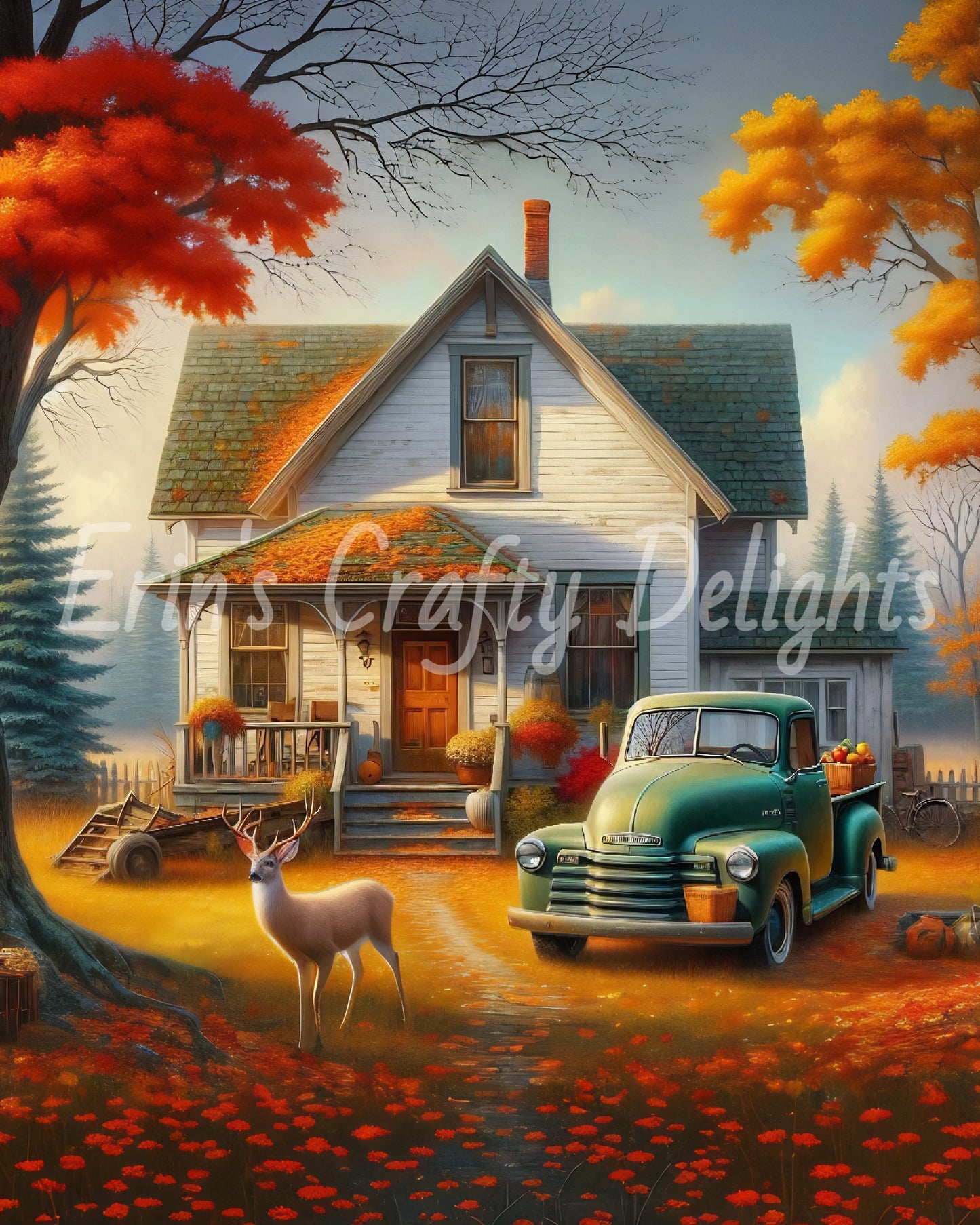 1 MS Autumn Green Truck and Farmhouse 8x10 Mix Size Printable Set