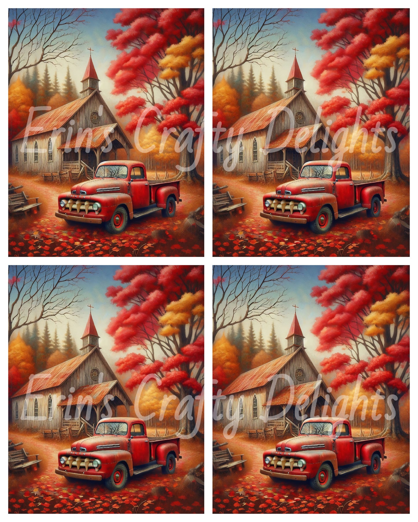 1 MS Autumn Red Truck and Church Mix Size Printable Set