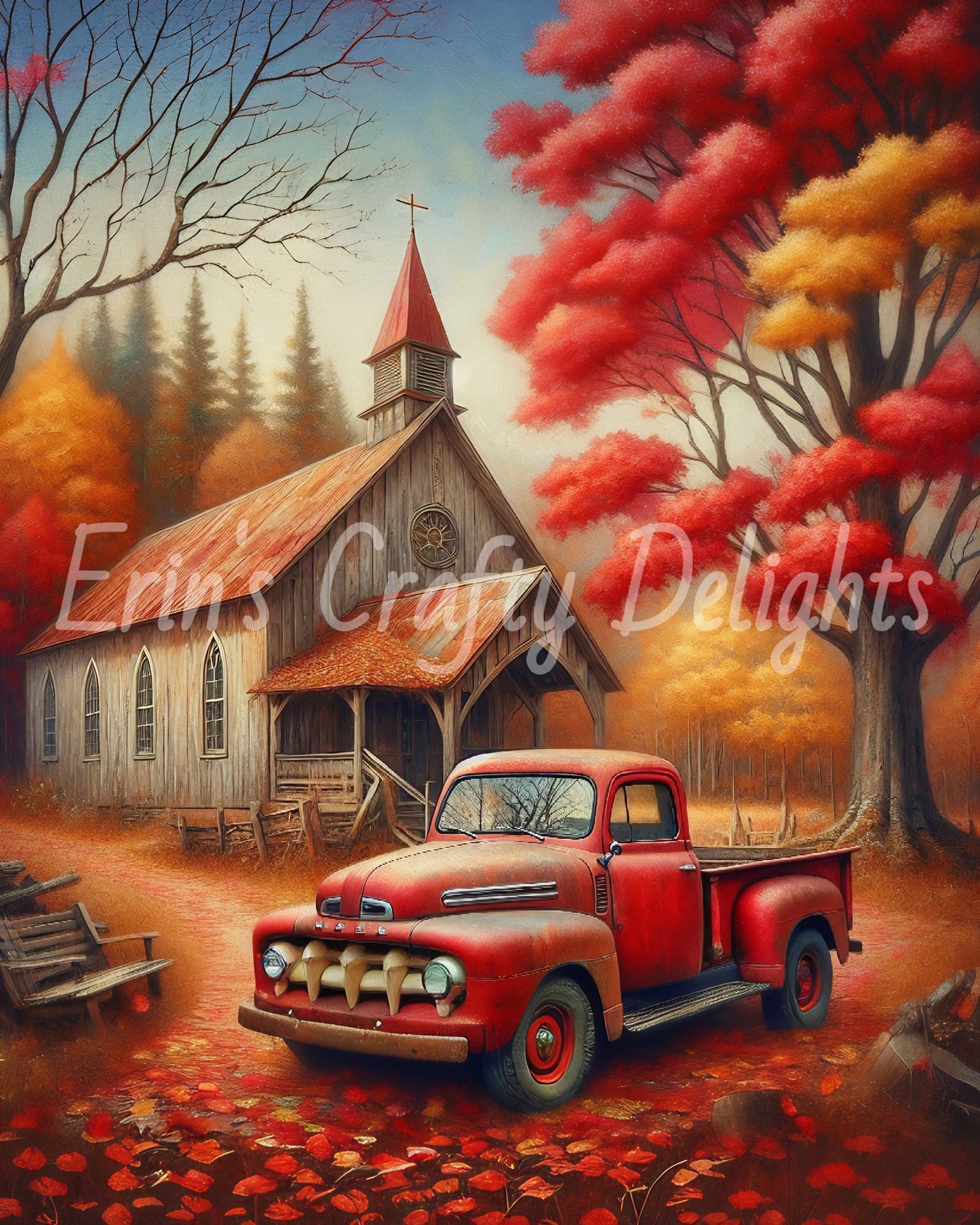 1 MS Autumn Red Truck and Church Mix Size Printable Set