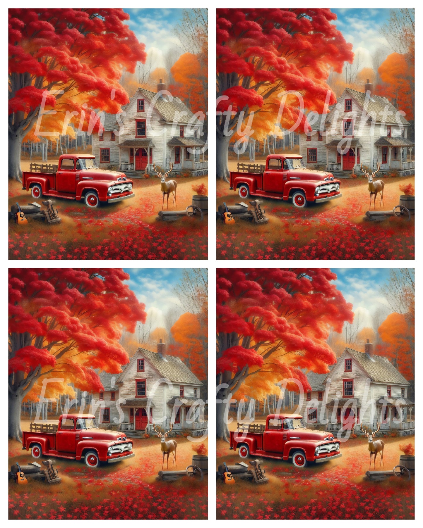 1 MS Autumn Red Truck and Farmhouse 8x10 Mix Size Printable Set