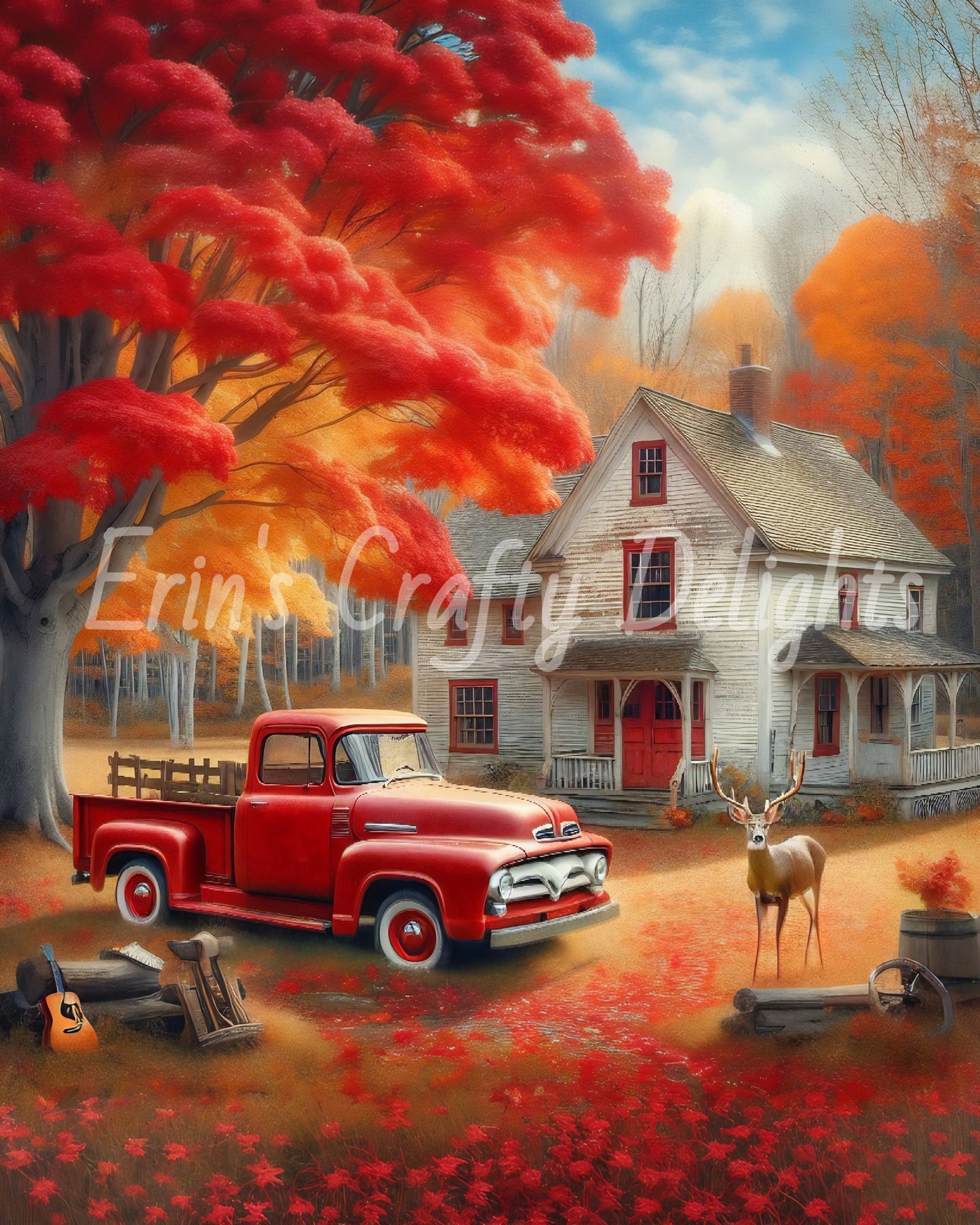 1 MS Autumn Red Truck and Farmhouse 8x10 Mix Size Printable Set