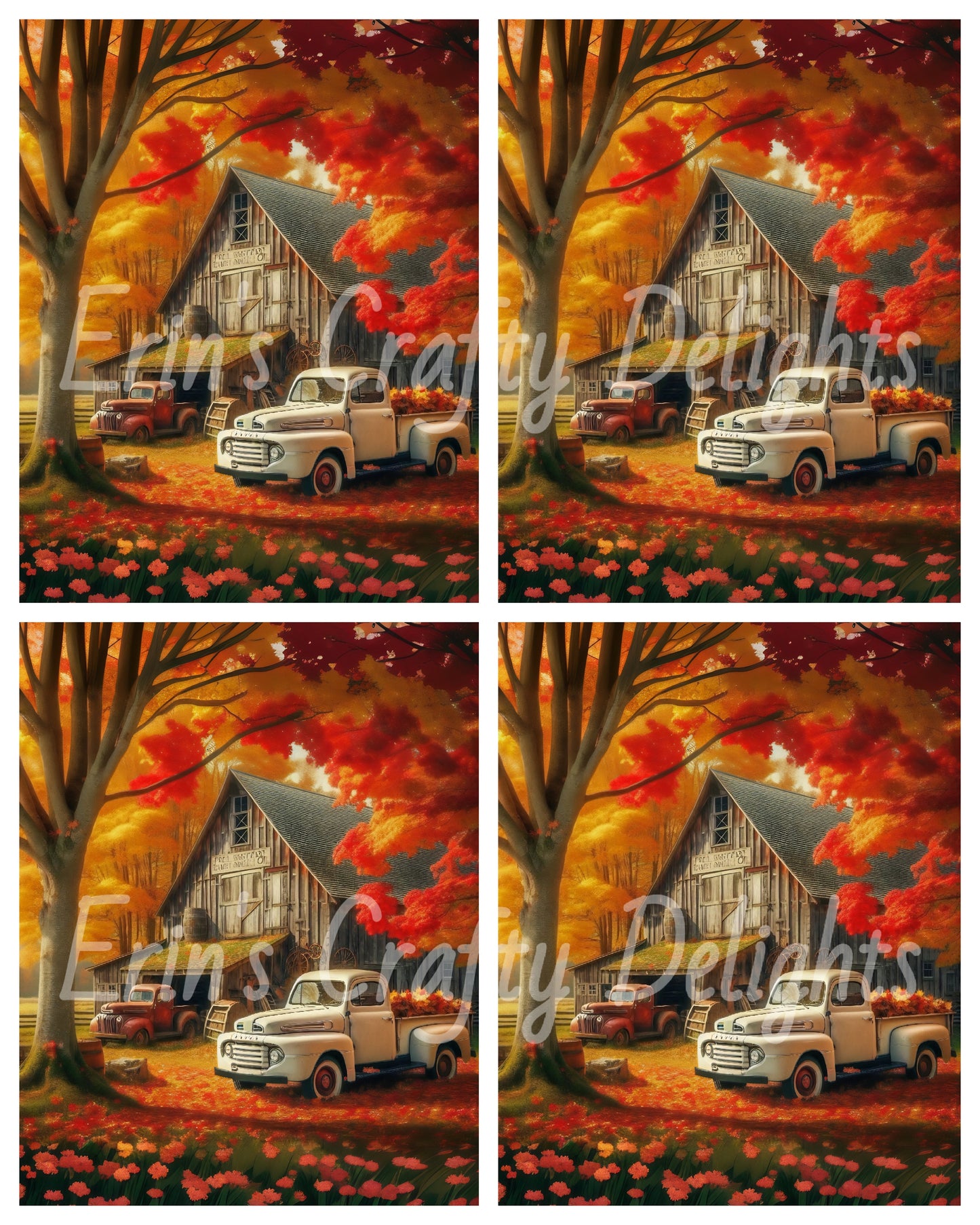 1 MS Autumn White Truck and Barn 8x10 Mix Size Printable Set