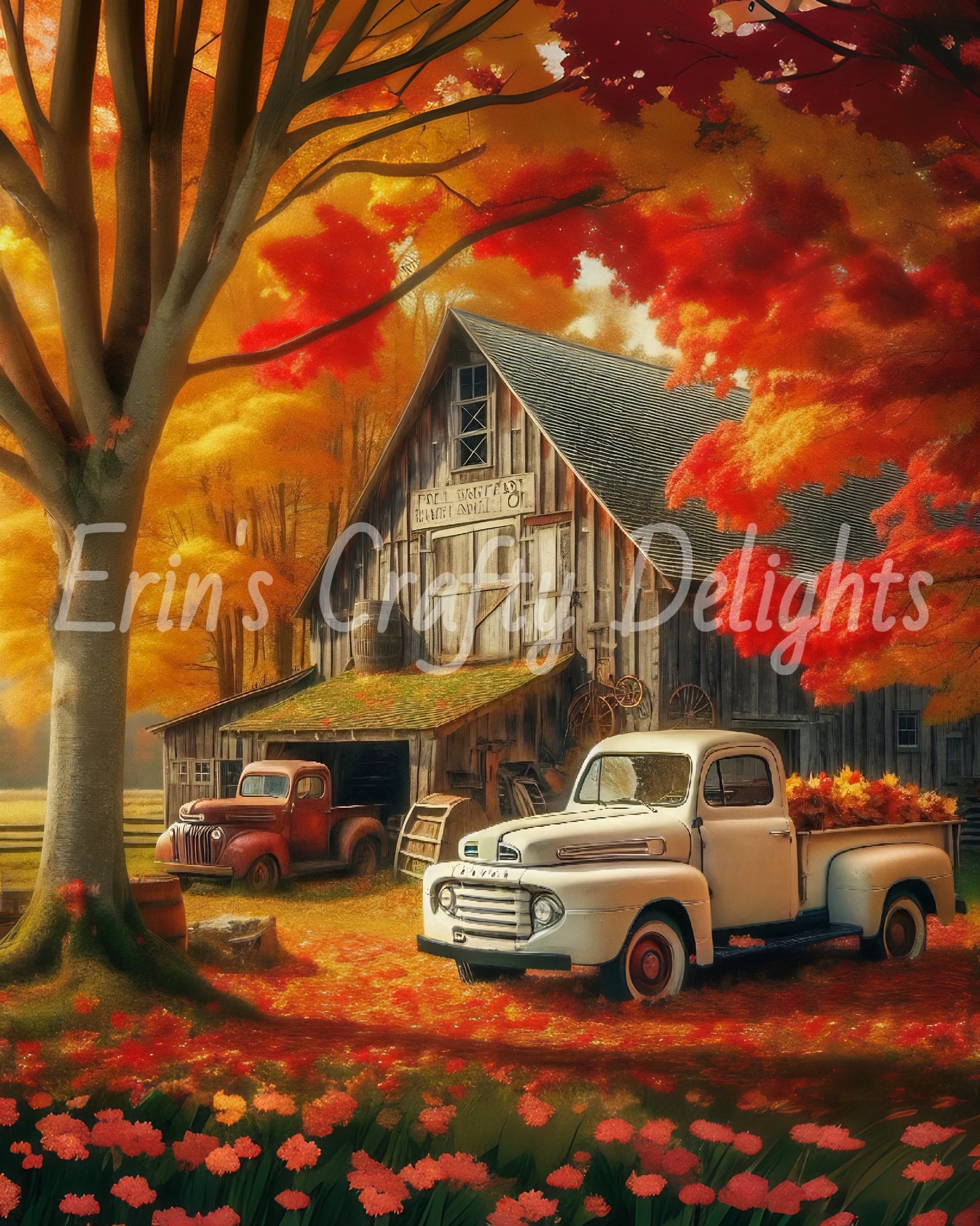 1 MS Autumn White Truck and Barn 8x10 Mix Size Printable Set