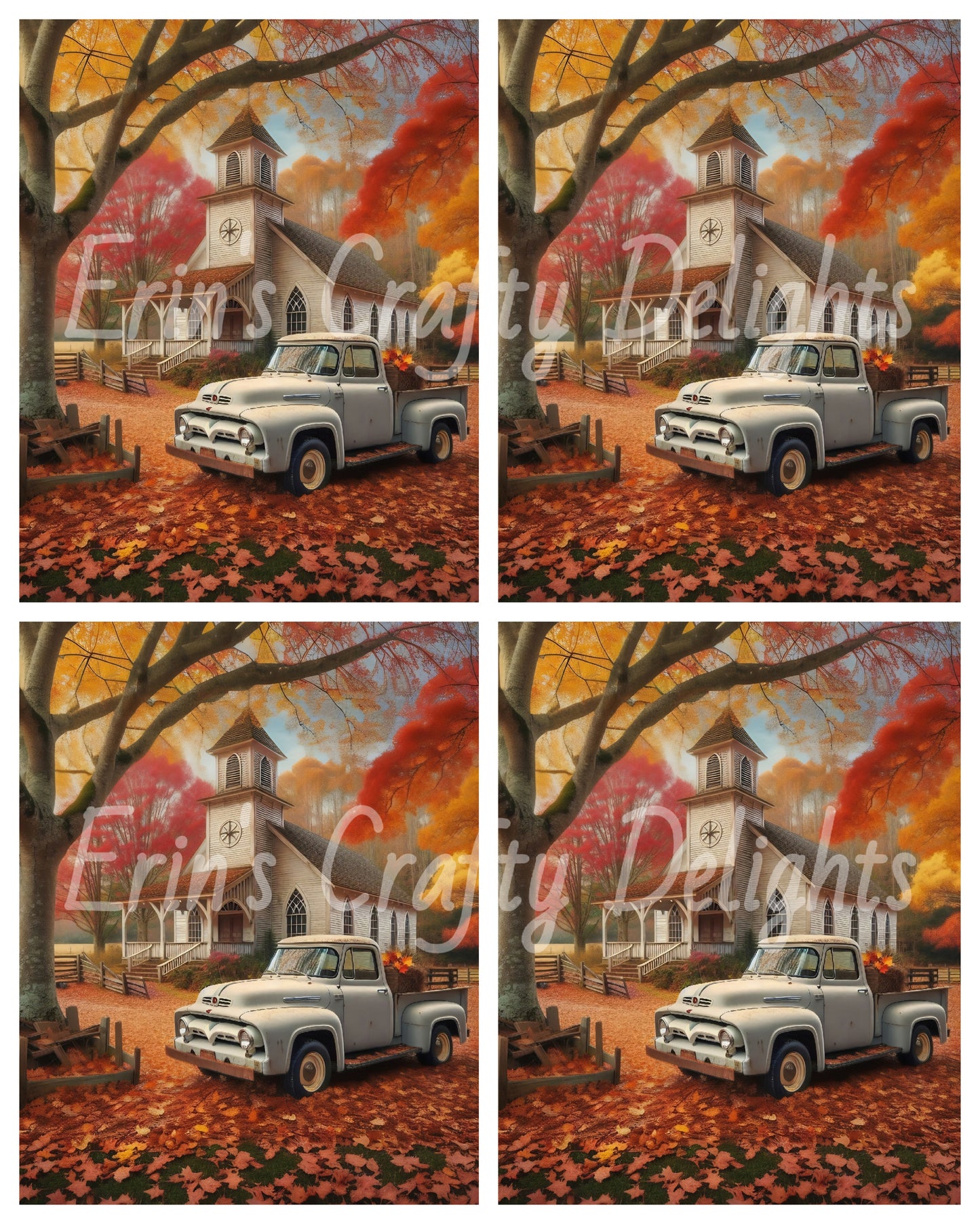 1 MS Autumn White Truck and Church 8x10 Mix Size Printable Set