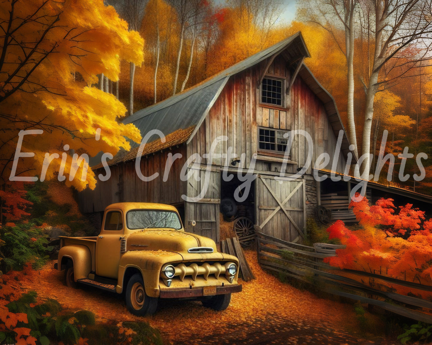1 MS Autumn Yellow Truck and Barn Mix Size printable Set
