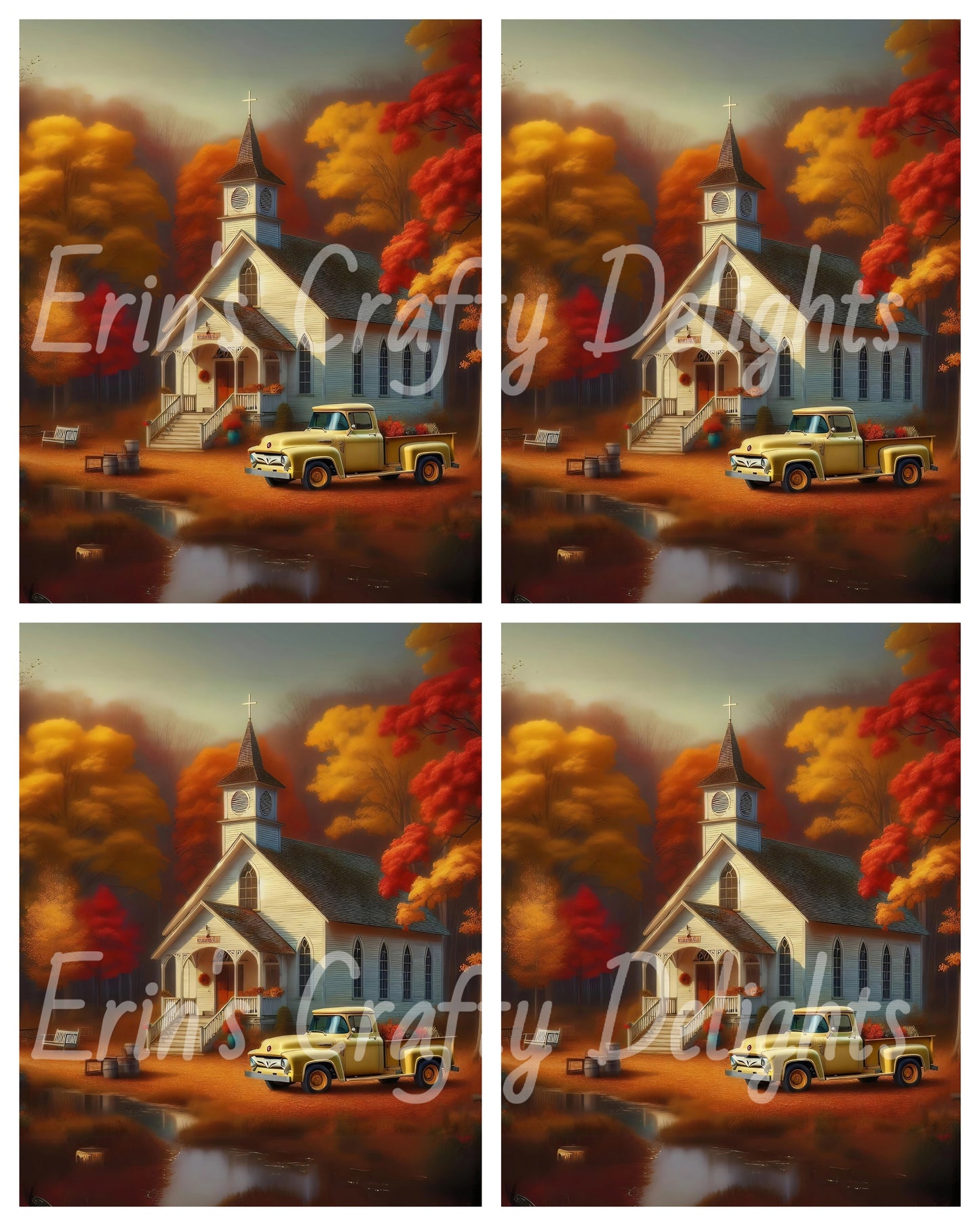 1 MS Autumn Yellow Truck and Church 8x10 Mix Size Printable Set