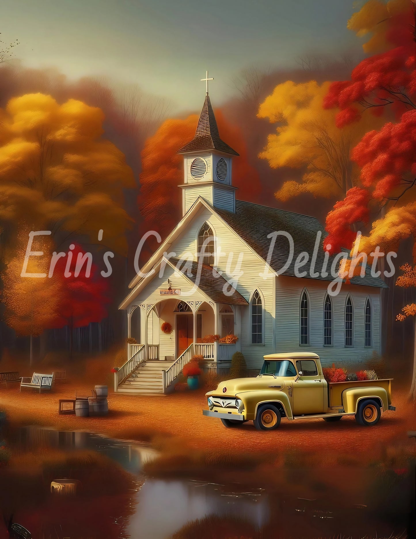 1 MS Autumn Yellow Truck and Church 8x10 Mix Size Printable Set