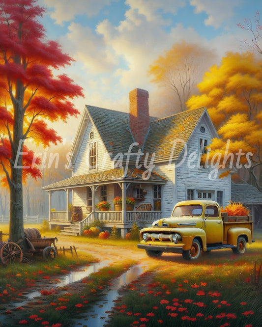 1 Autumn Yellow Truck and Farmhouse