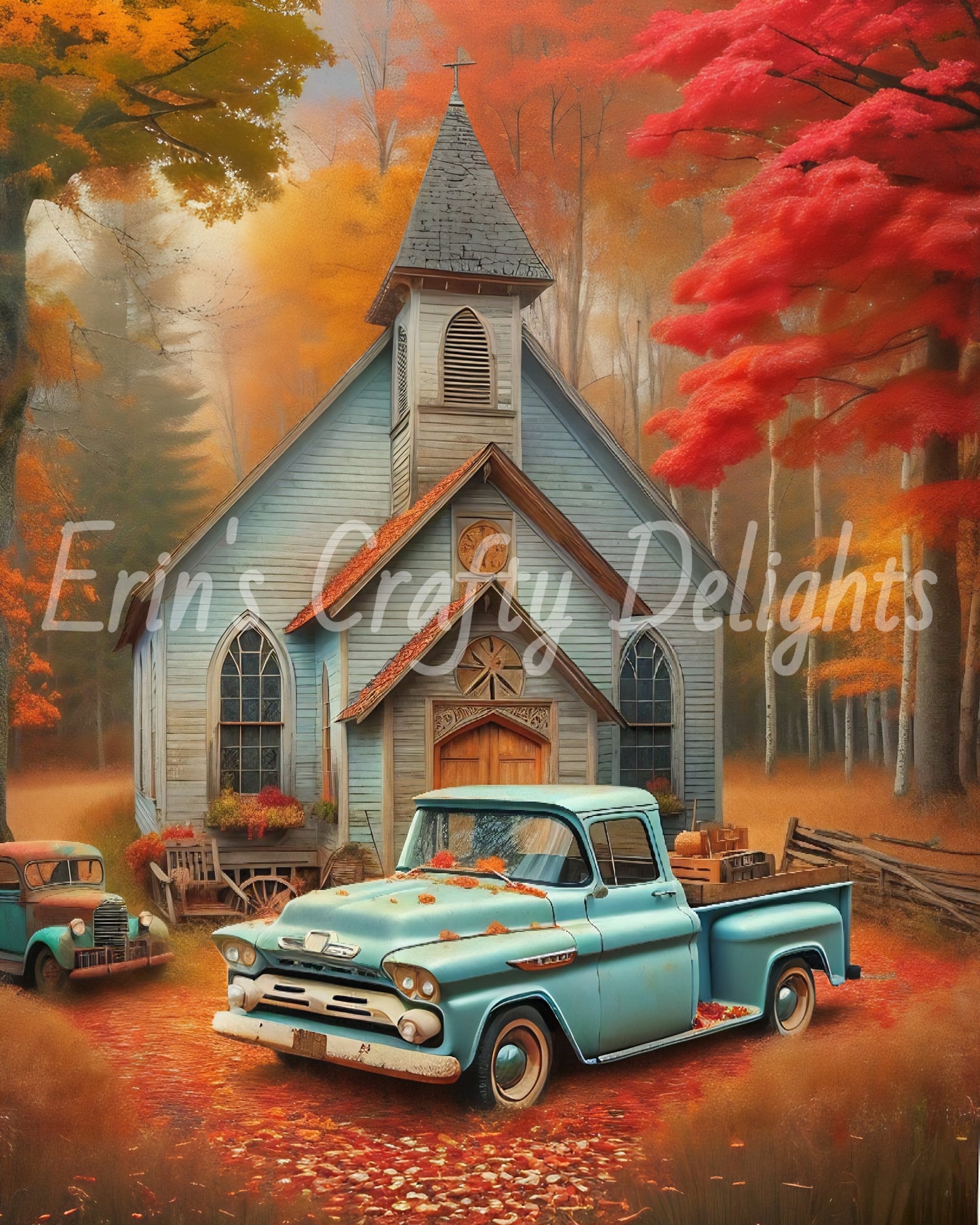 1 MS Autumn Blue Truck and Church Mix Size Printable Set