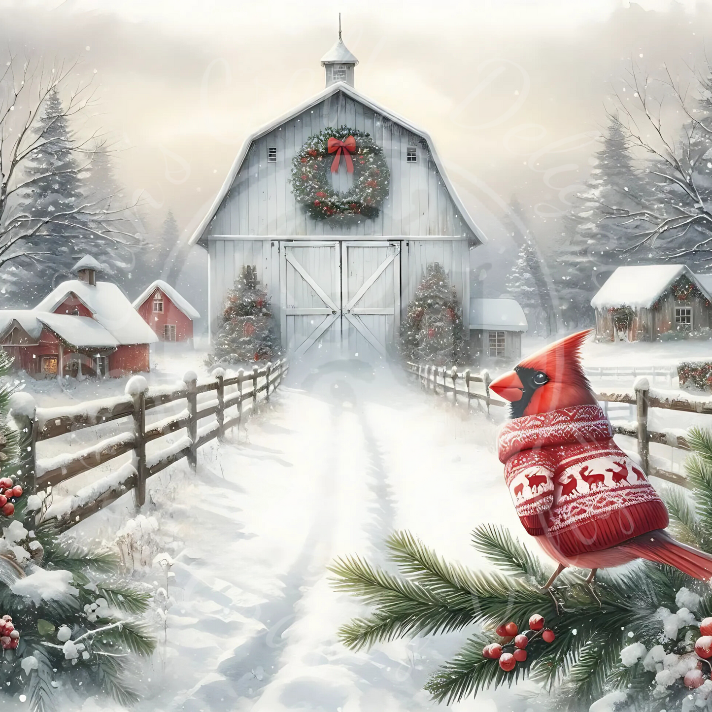 1 Christmas Cardinal and Barn