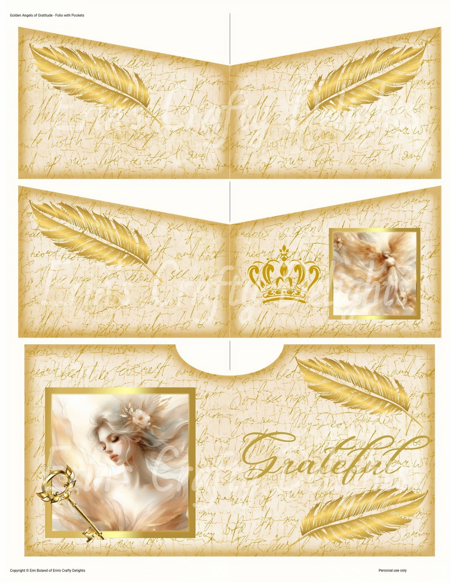 Golden Angels of Gratitude Folio with Pockets, Journal Cards, and Library Cards