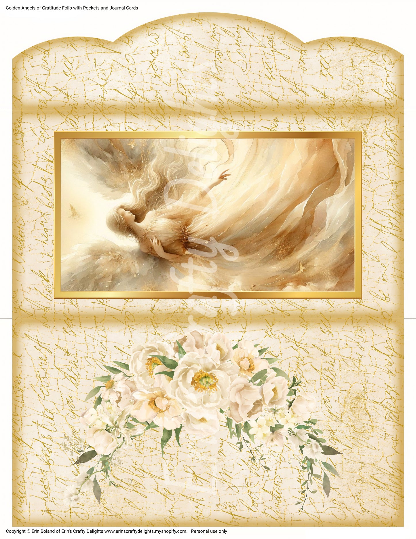 Golden Angels of Gratitude Folio with Pockets, Journal Cards, and Library Cards