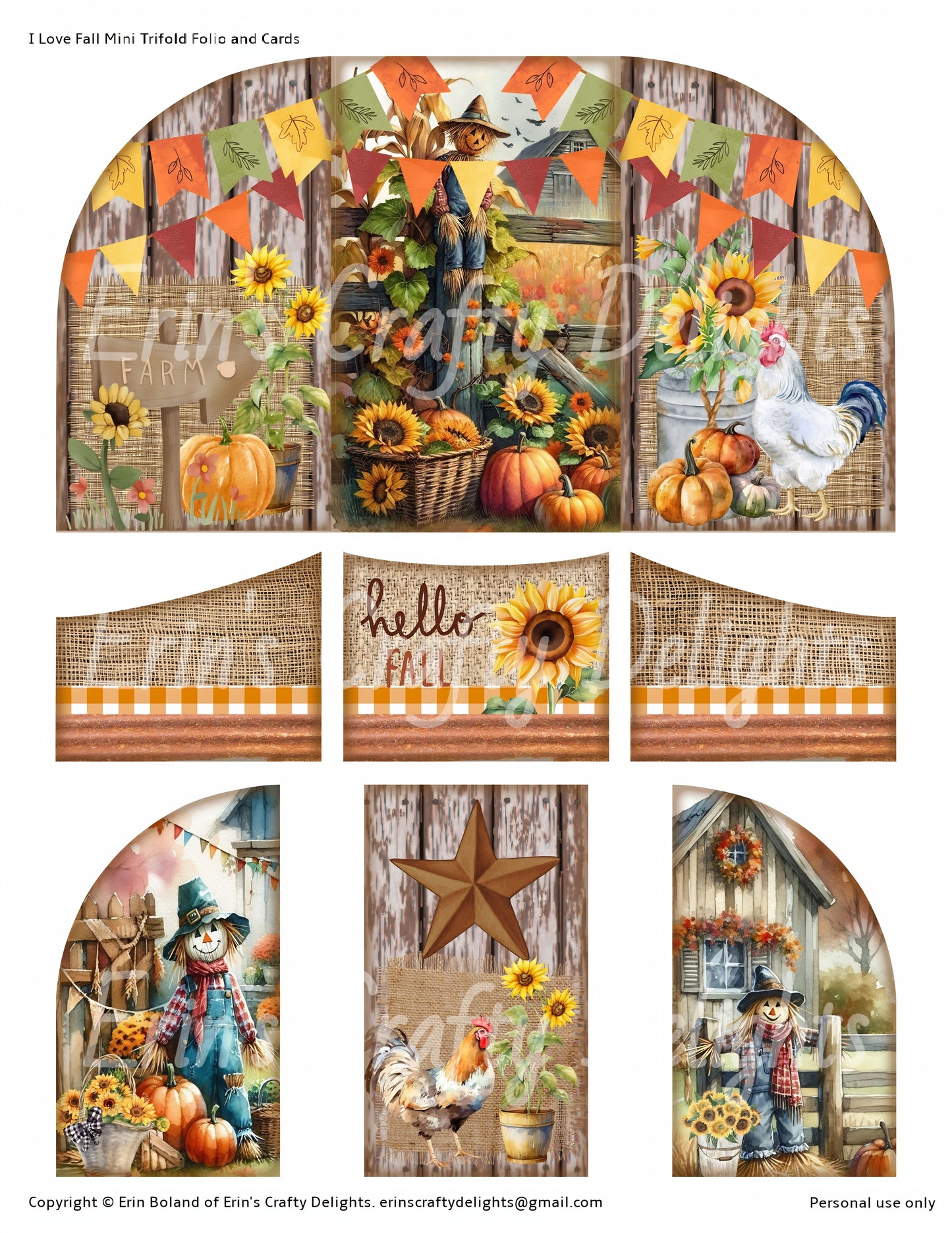 I Love Fall on the Farm Mini Trifold Folio with Pockets and Cards