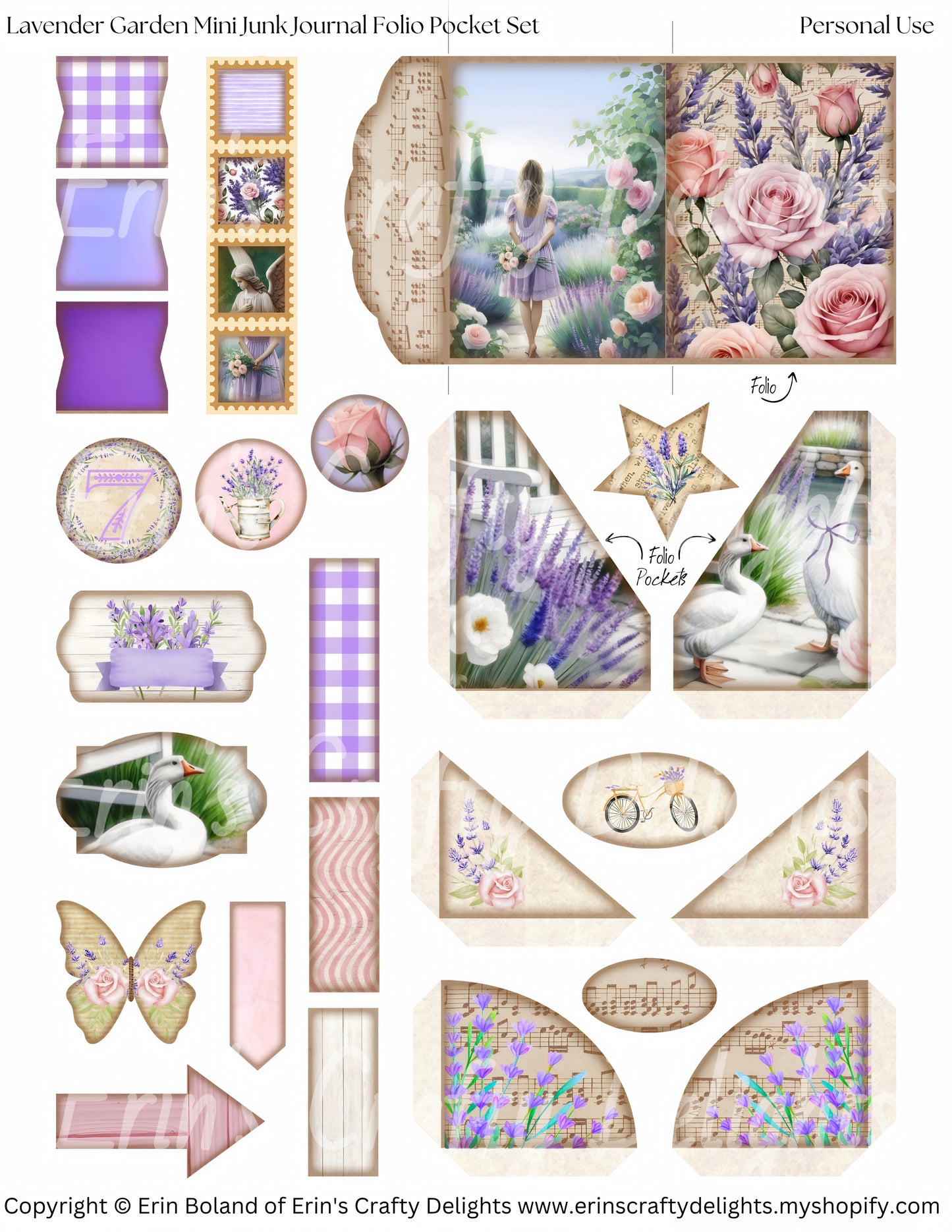 Lavender Garden Mini Junk Journal Folio with Pockets & Ephemera