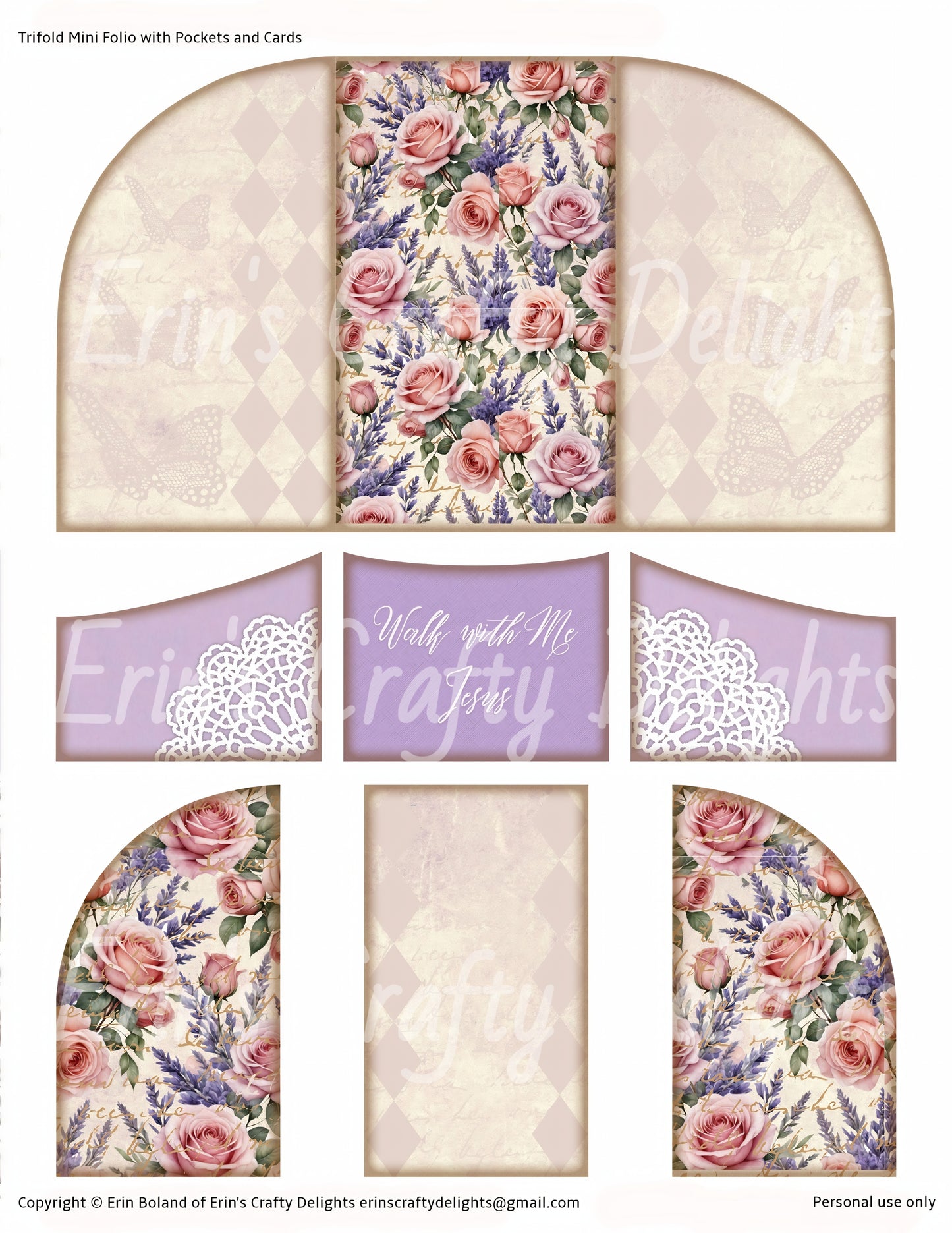 Lavender Garden Mini Trifold with Pockets and Cards