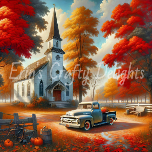 2 Autumn Black Truck and Church