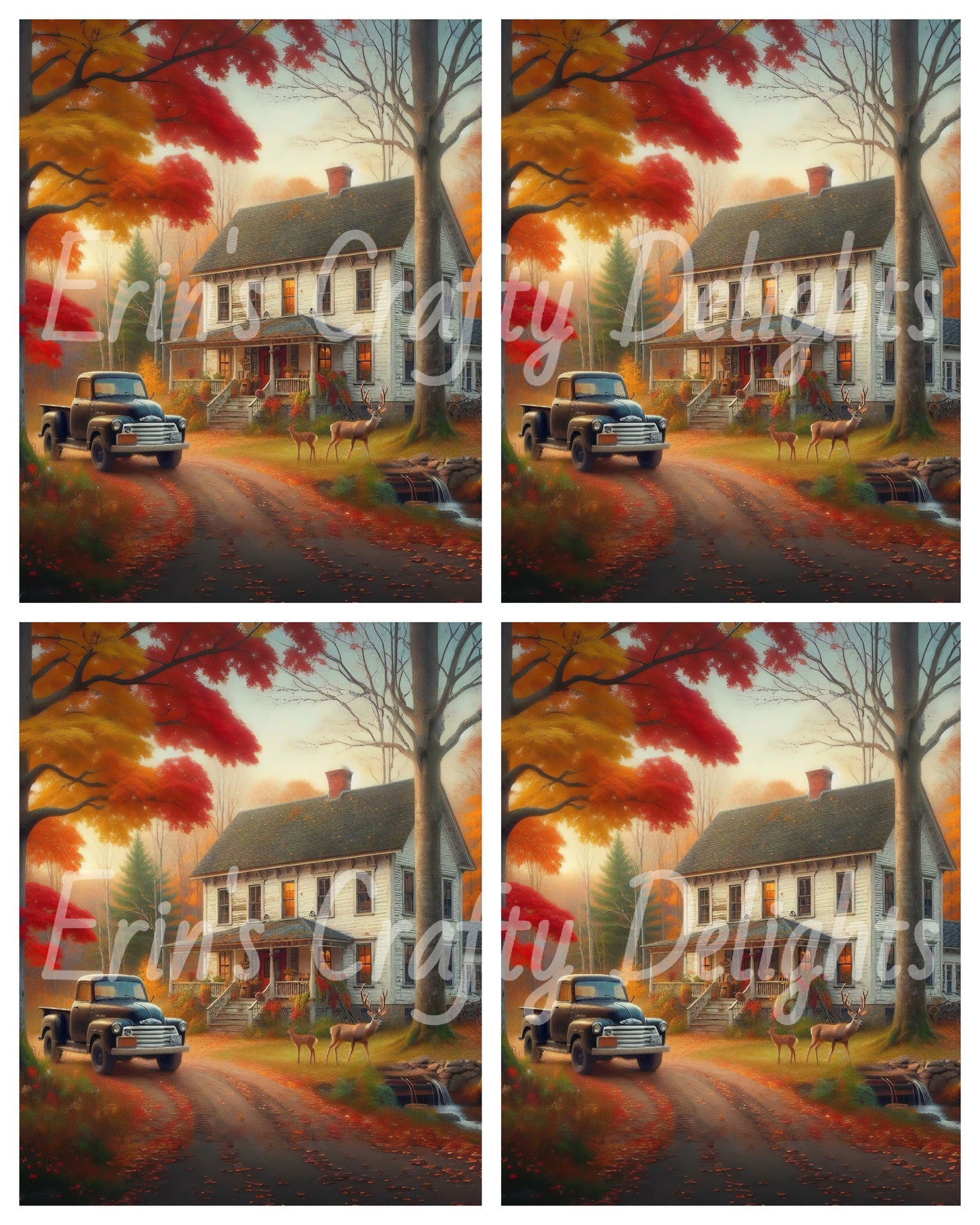 2 Autumn Black Truck and Farmhouse