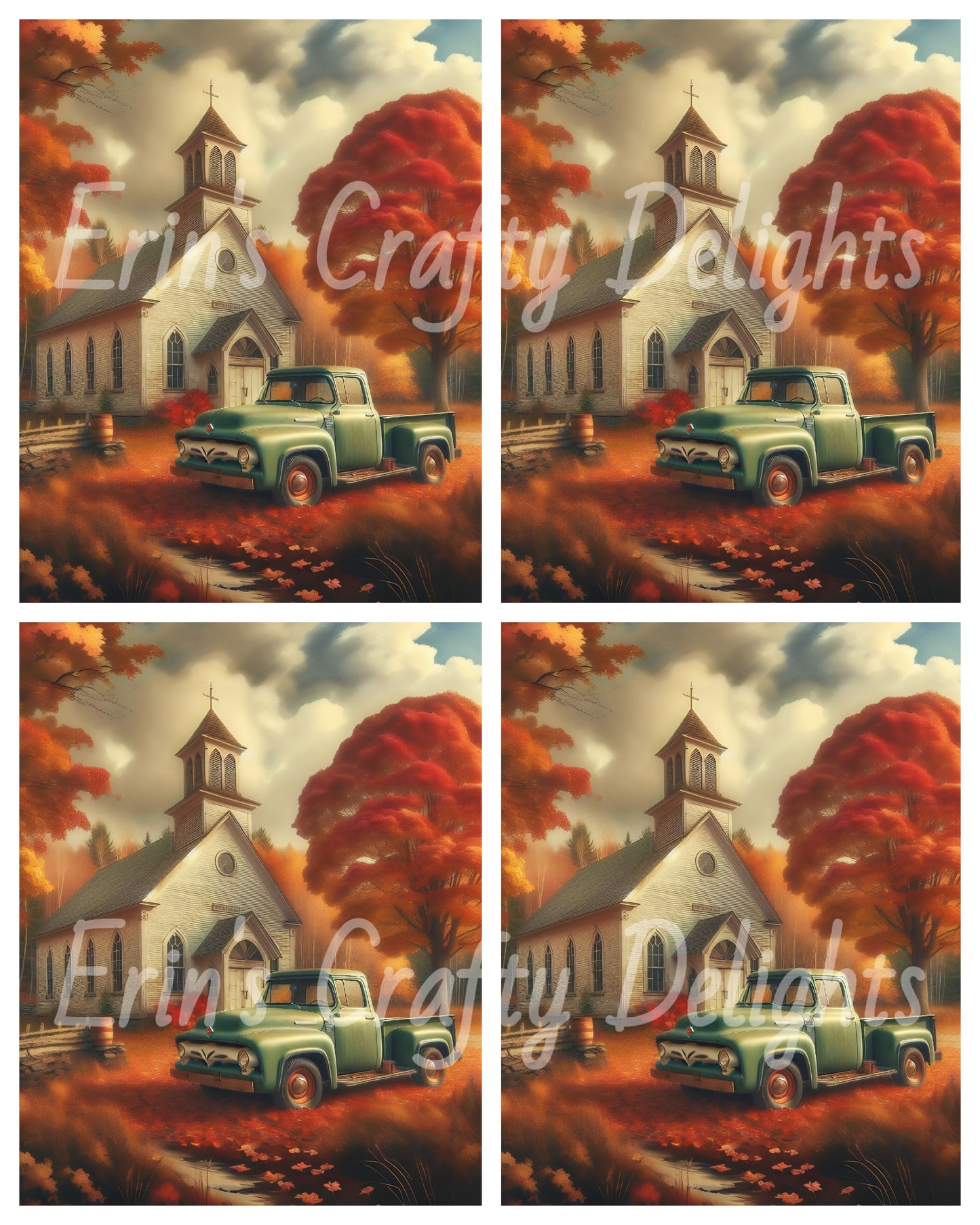 2 Autumn Green Truck and Church