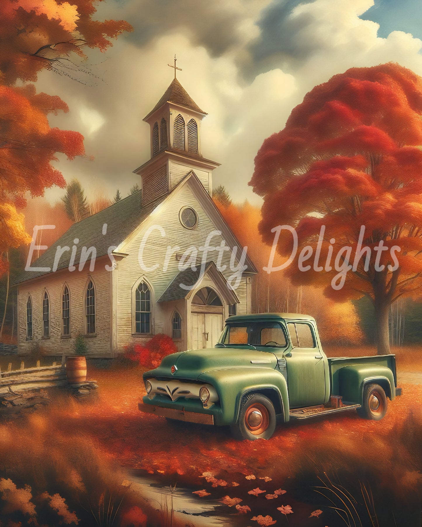 2 Autumn Green Truck and Church