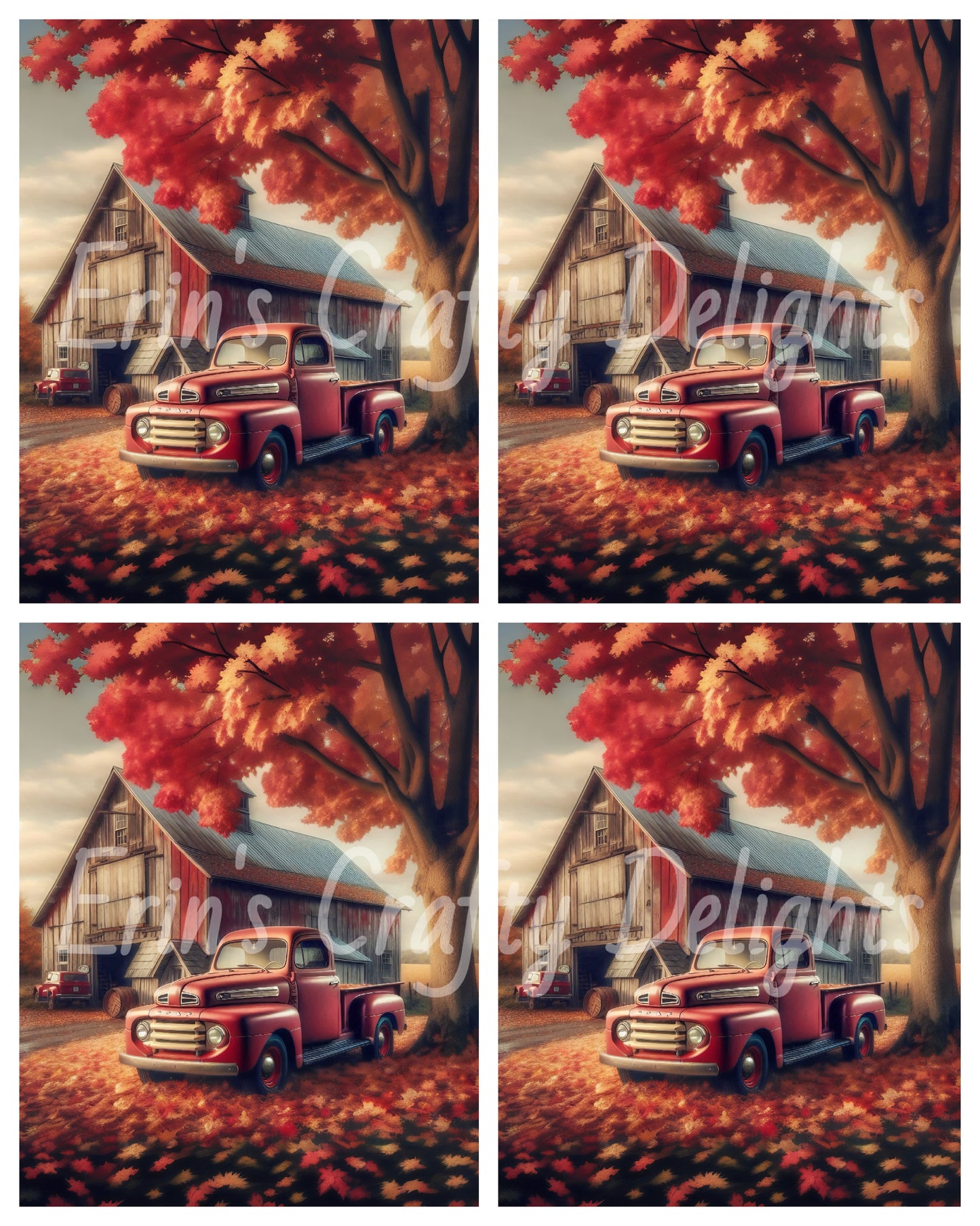 2 Autumn Red Truck and Barn