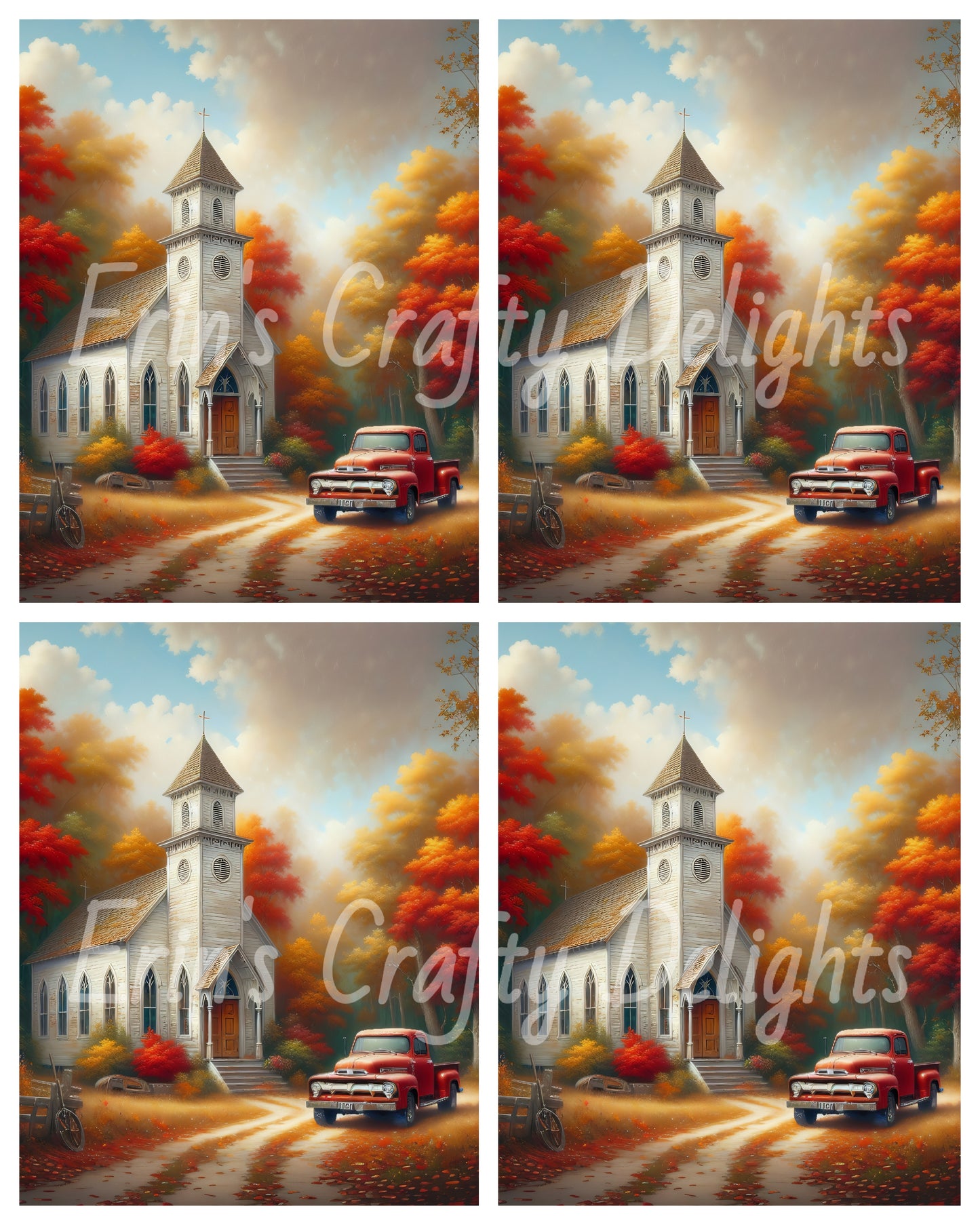 2 Autumn Red Truck and Church