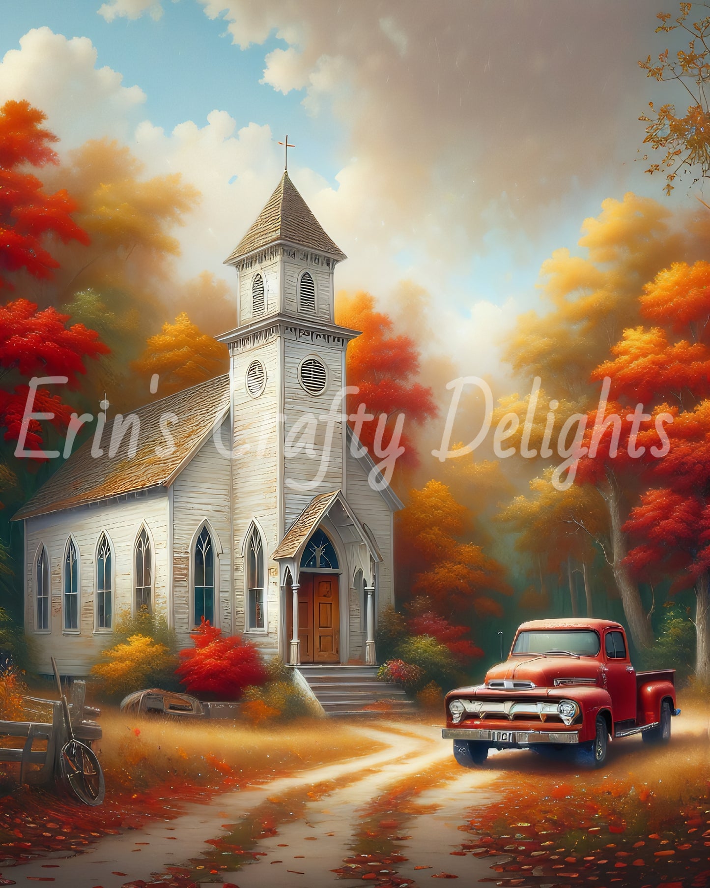 2 Autumn Red Truck and Church