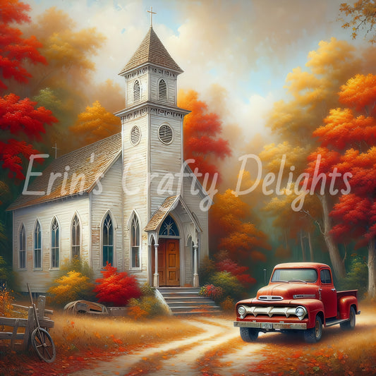 2 Autumn Red Truck and Church