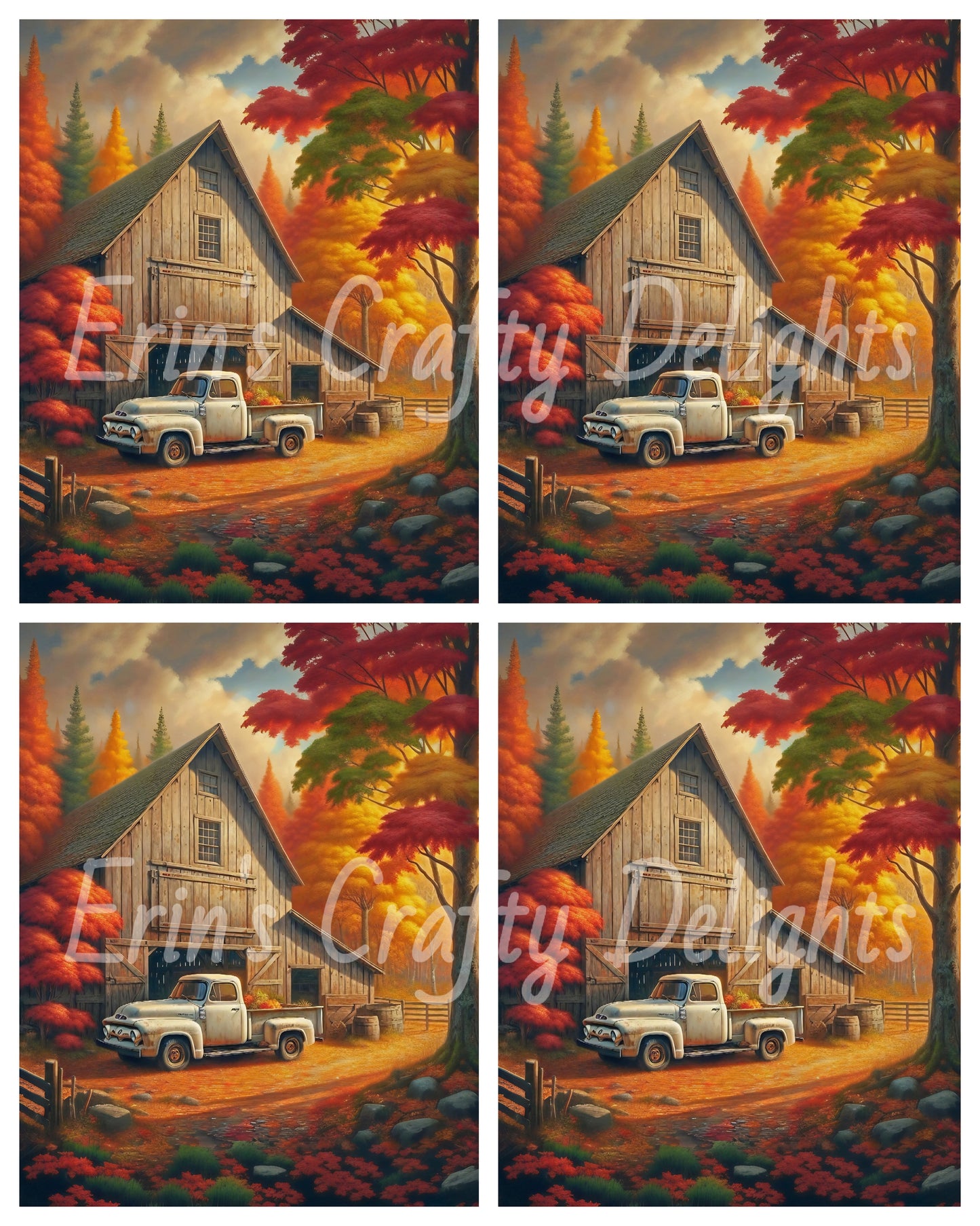 2 Autumn White Truck and Barn