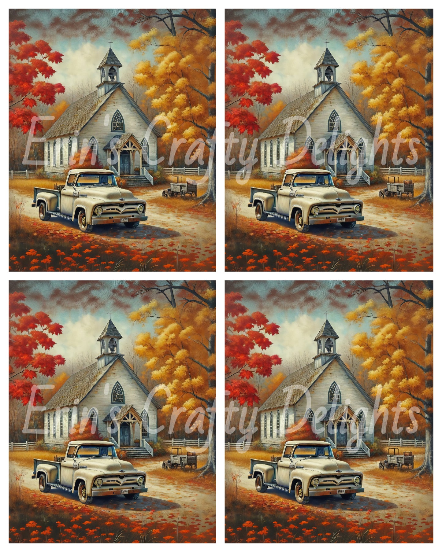2 Autumn White Truck and Church