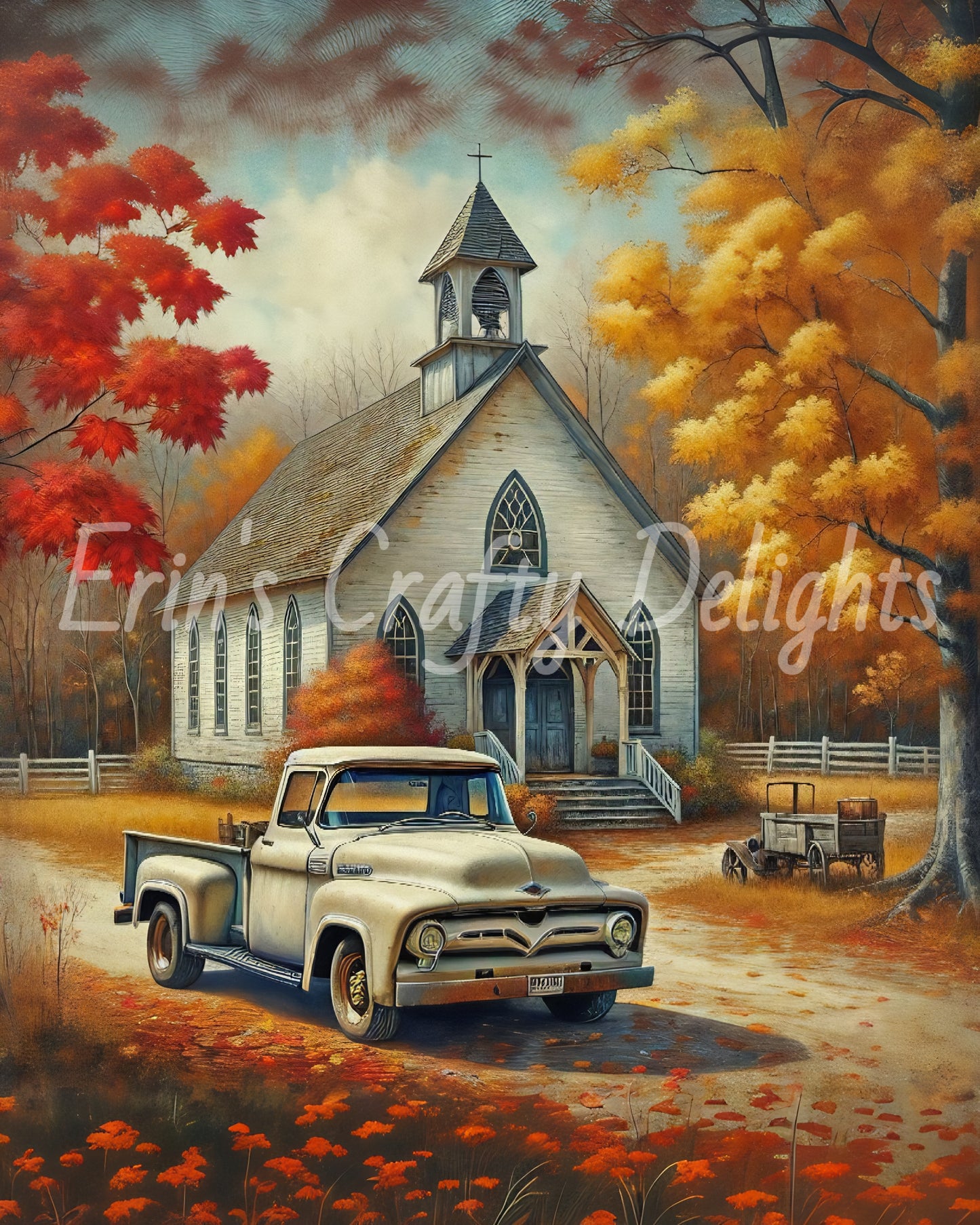 2 Autumn White Truck and Church