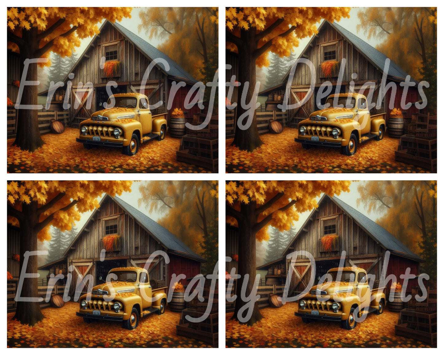 2 Autumn Yellow Truck and Barn