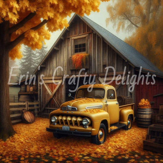 2 Autumn Yellow Truck and Barn
