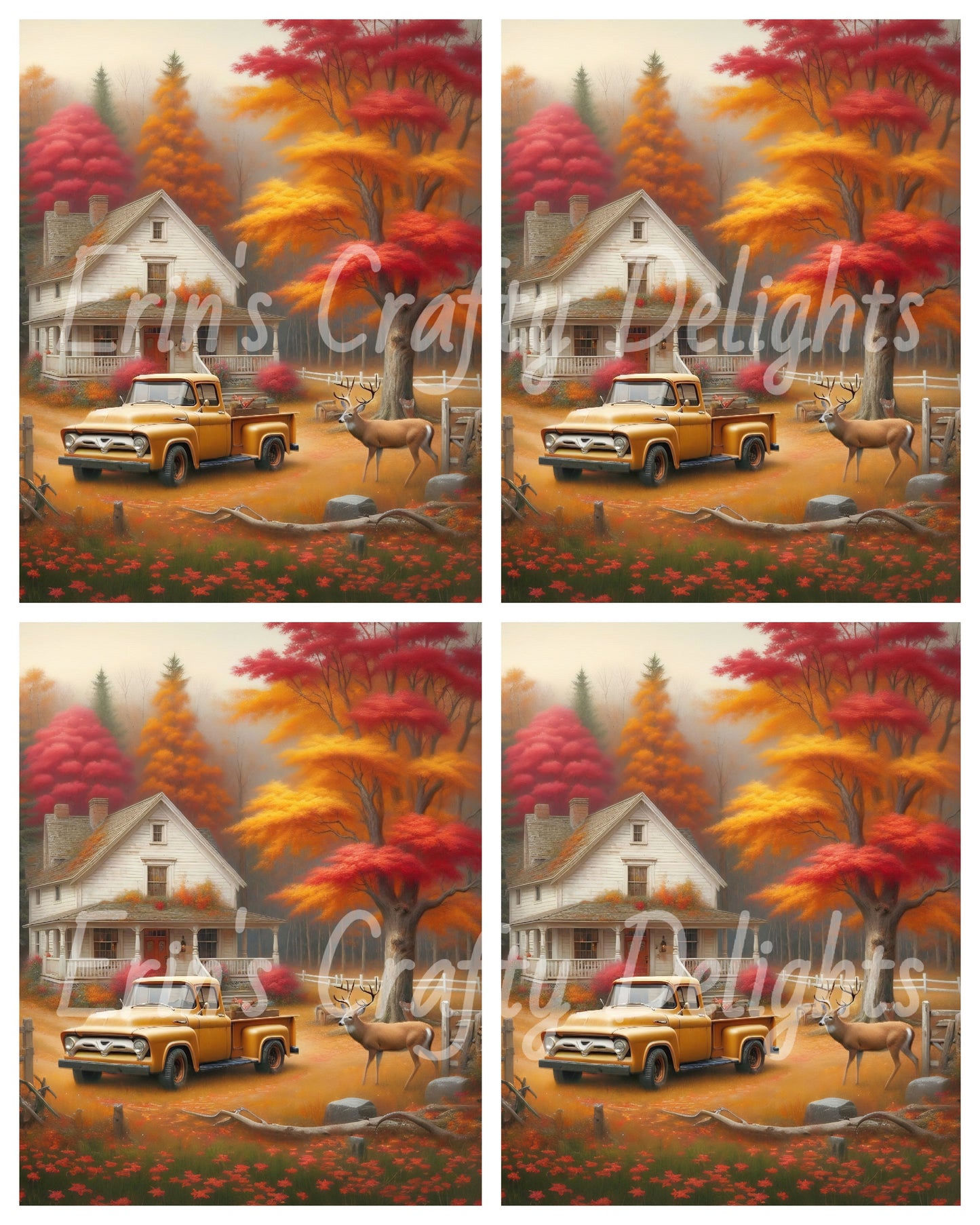 2 Autumn Yellow Truck and Farmhouse