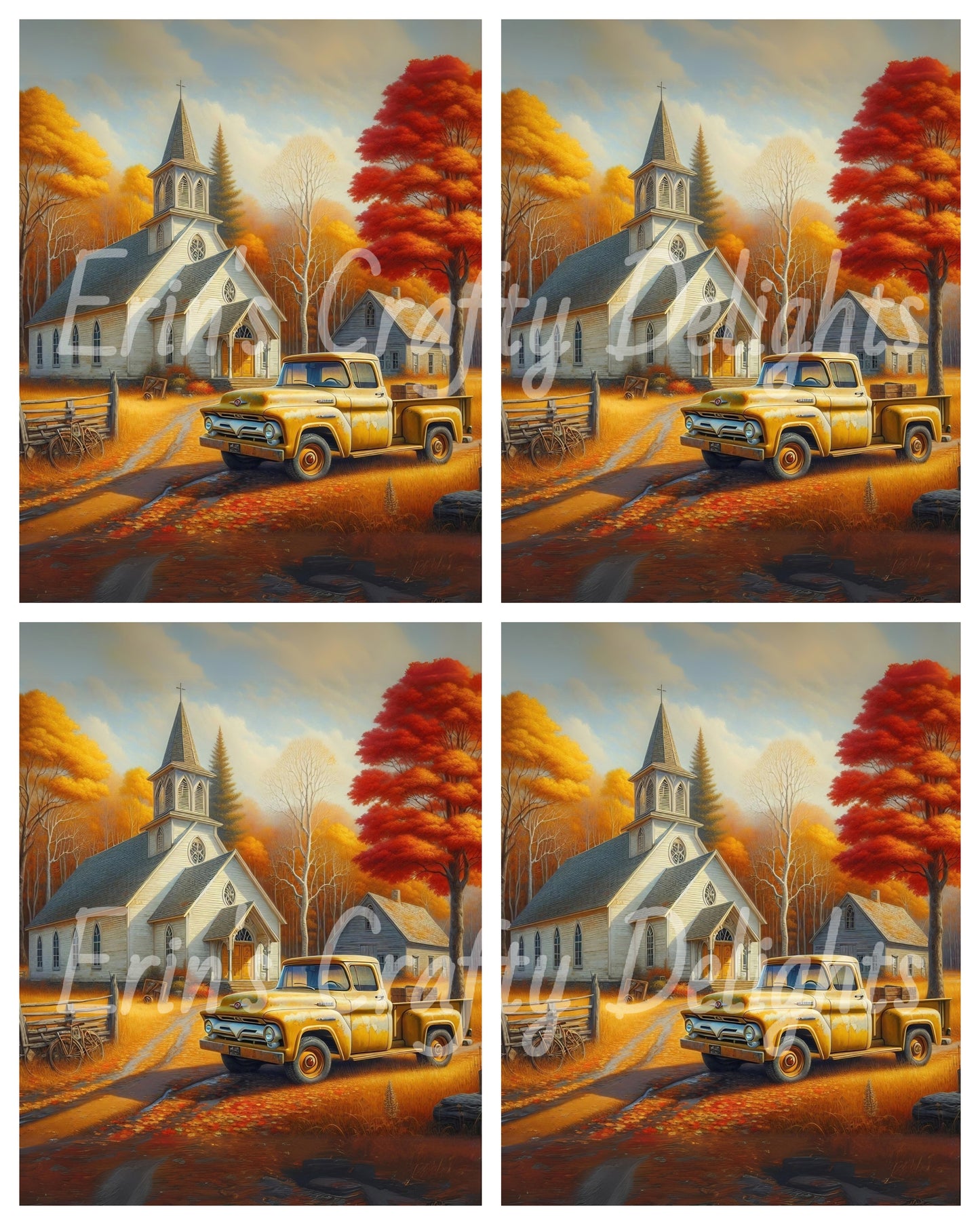 2 Autumn Yellow Truck and Church