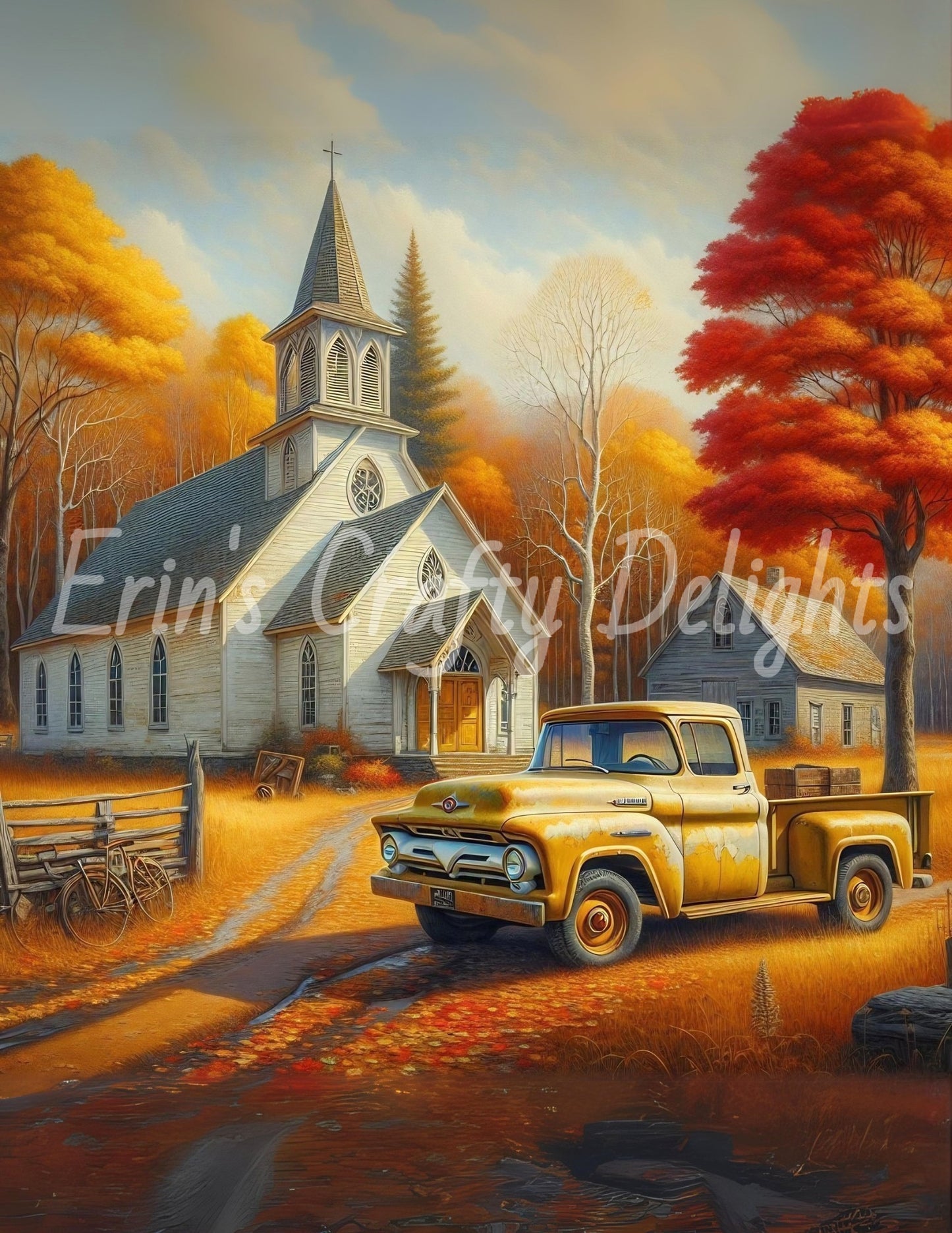 2 Autumn Yellow Truck and Church