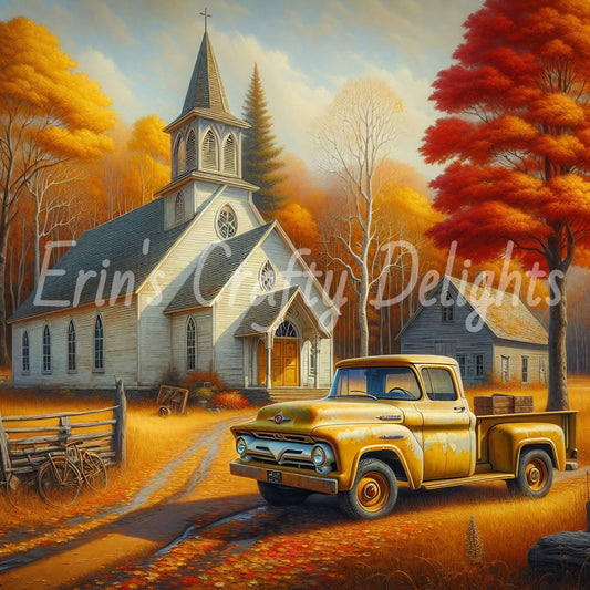 2 Autumn Yellow Truck and Church
