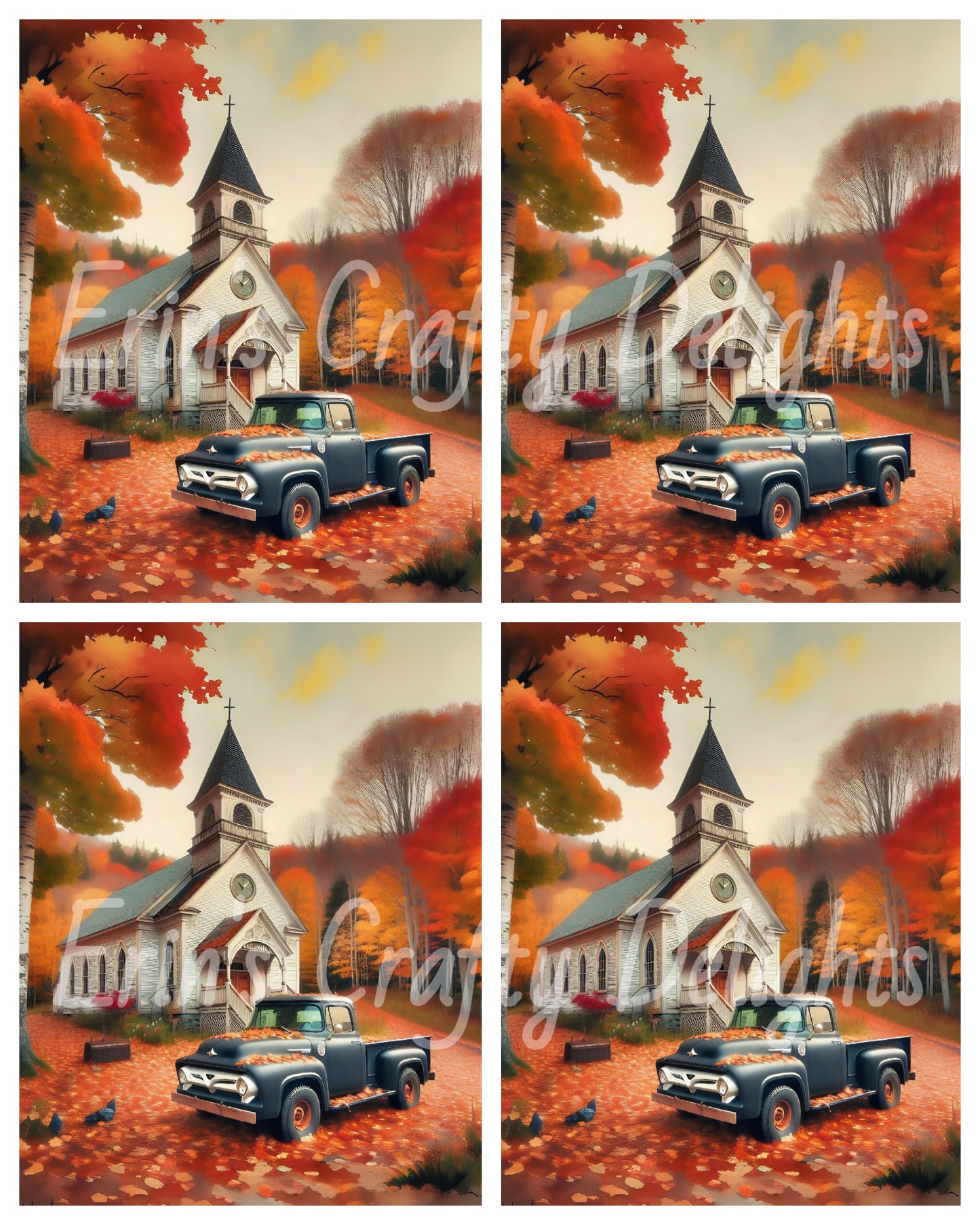 3 Autumn Black Truck and Church