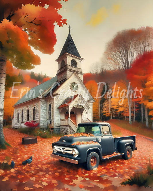 3 Autumn Black Truck and Church