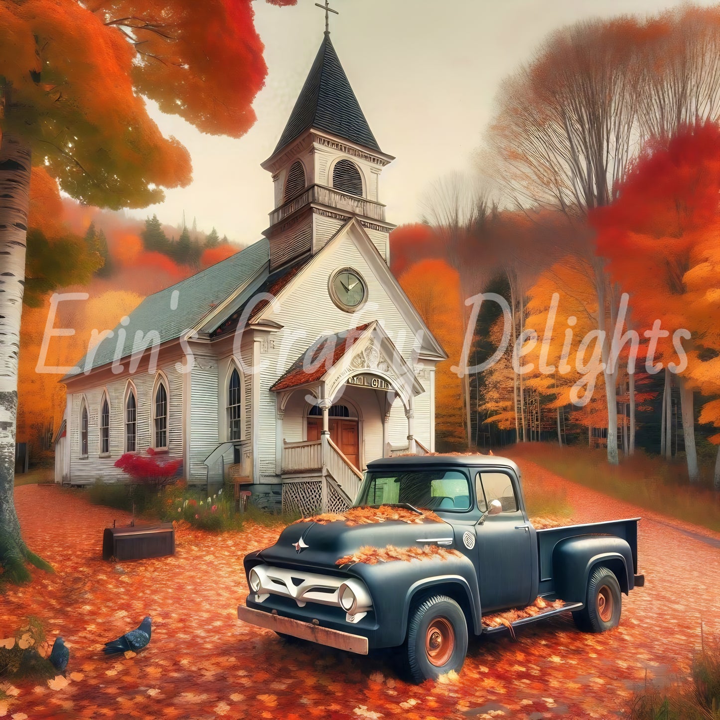 3 Autumn Black Truck and Church