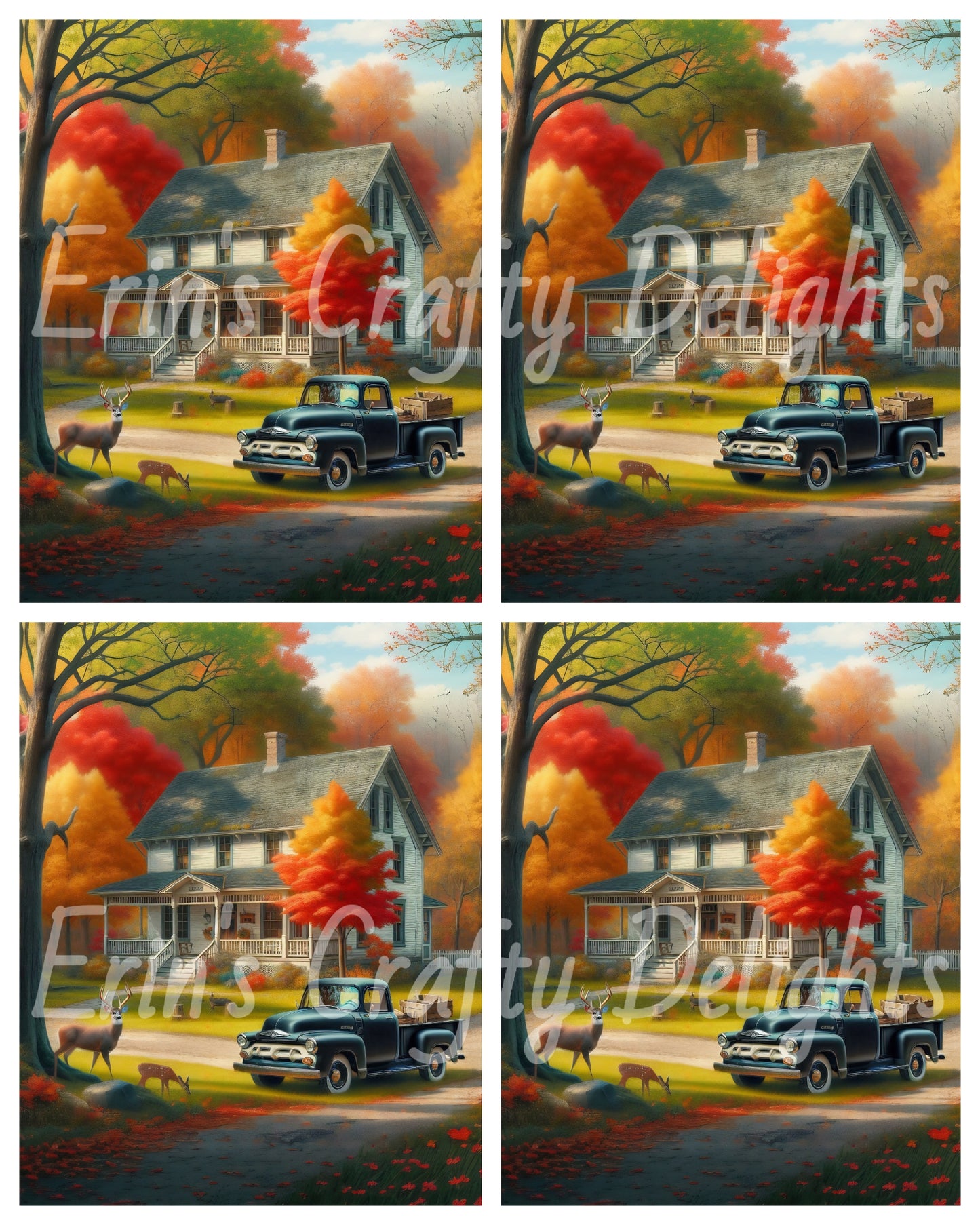 3 Autumn Black Truck and Farmhouse