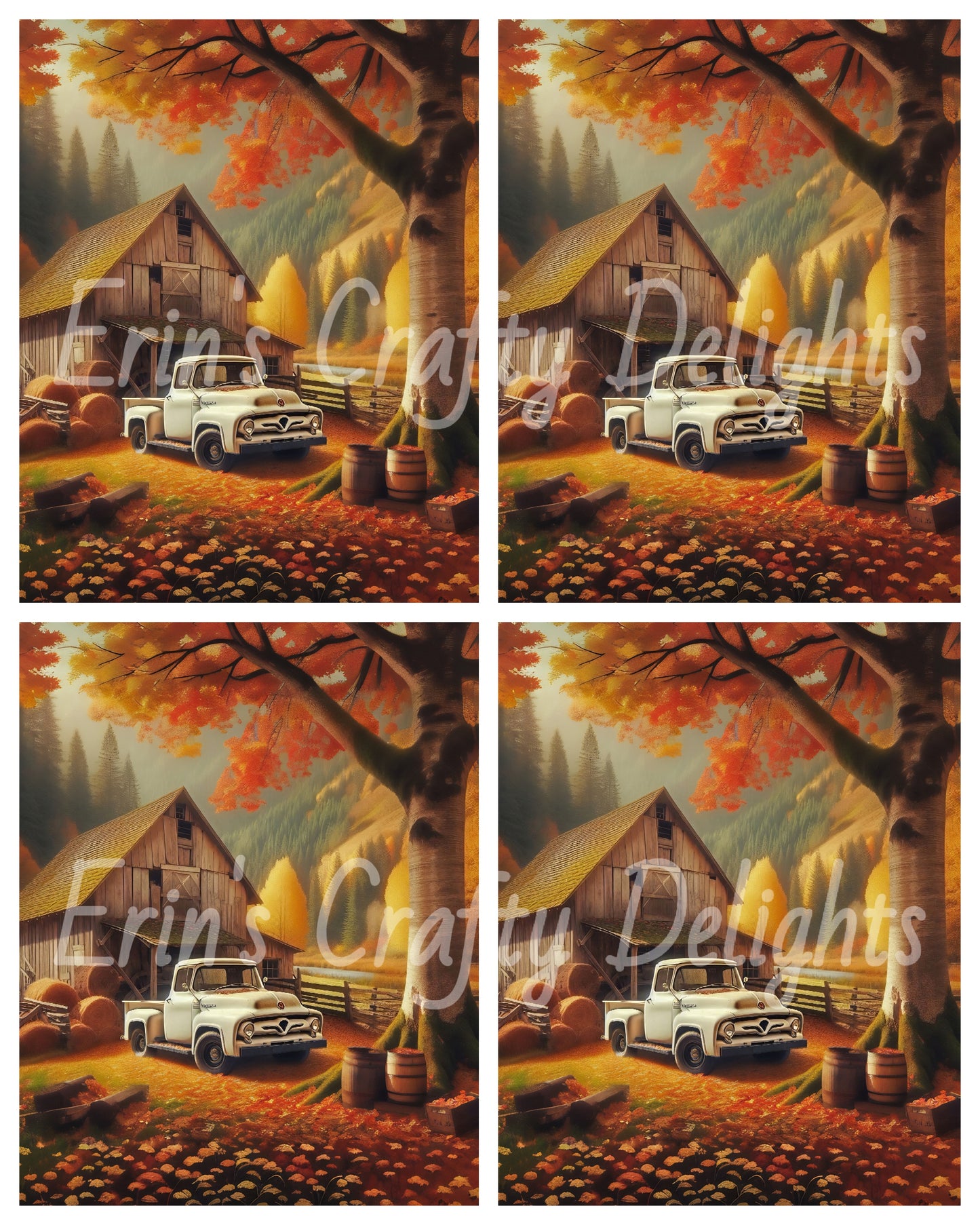 3 Autumn White Truck and Barn