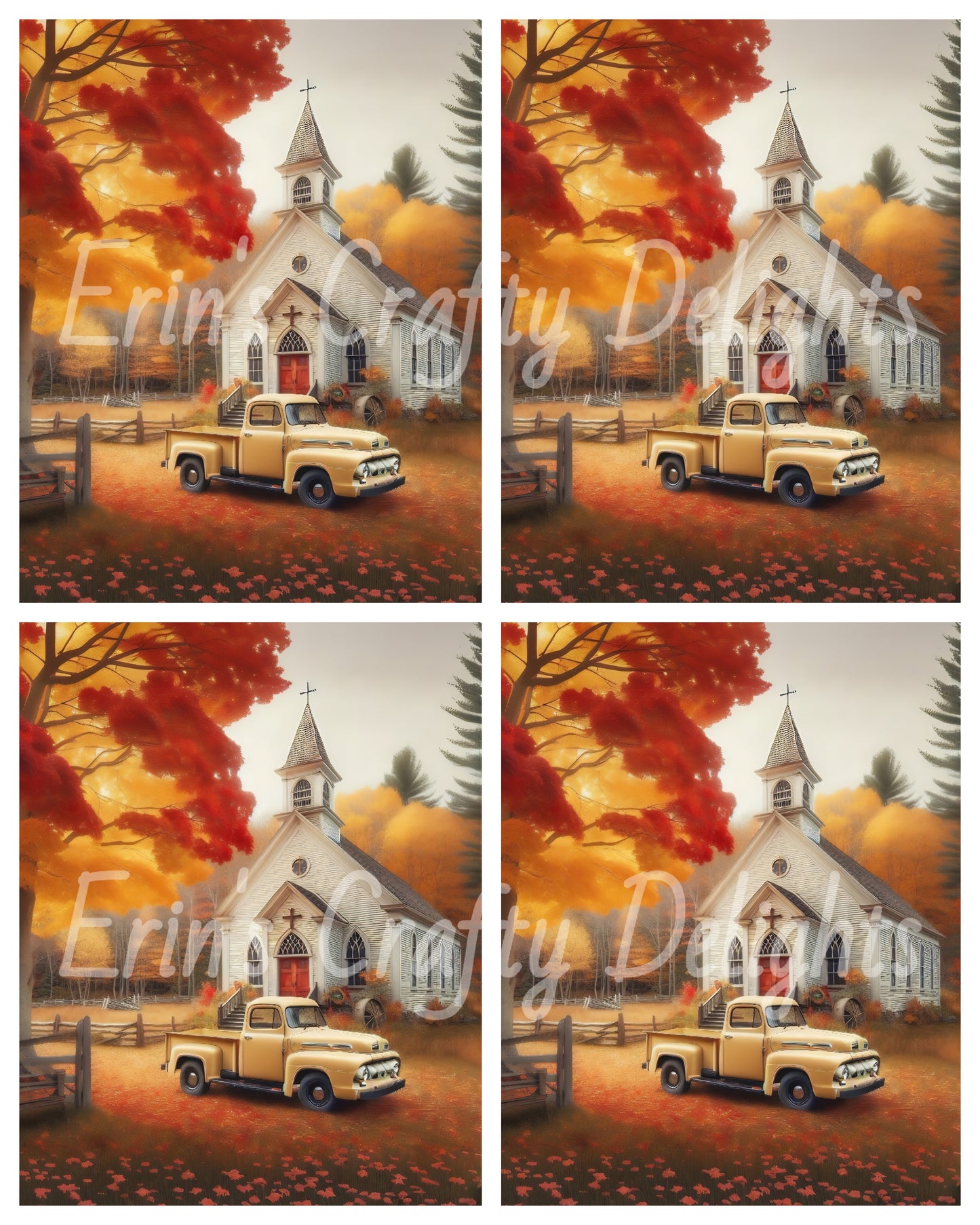 3 Autumn Yellow Truck and Church