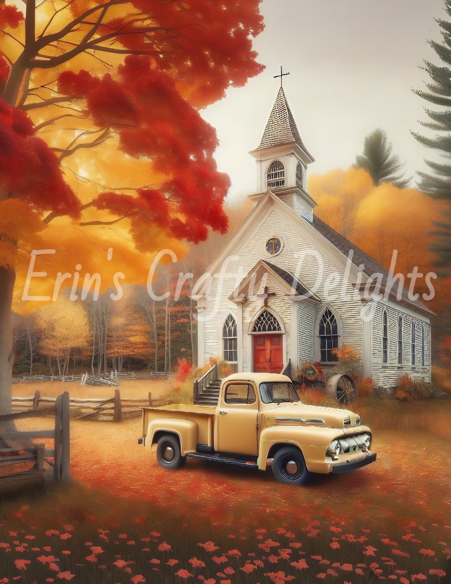 3 Autumn Yellow Truck and Church