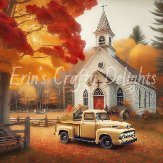 3 Autumn Yellow Truck and Church