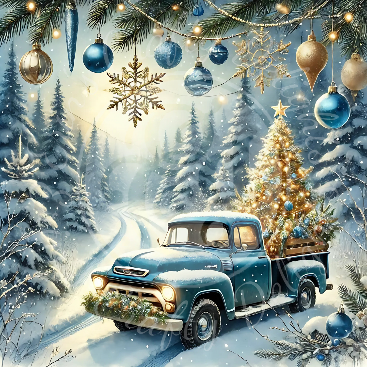 3 Blue Christmas Truck