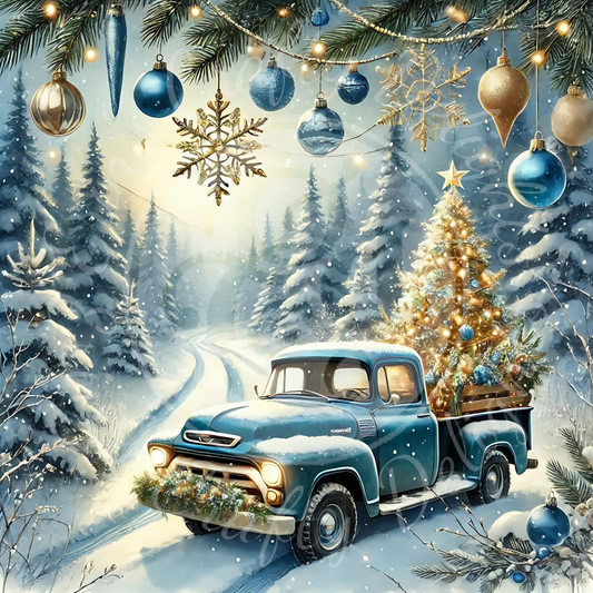 3 Blue Christmas Truck