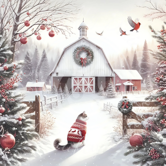 3 Christmas Cat and Barn