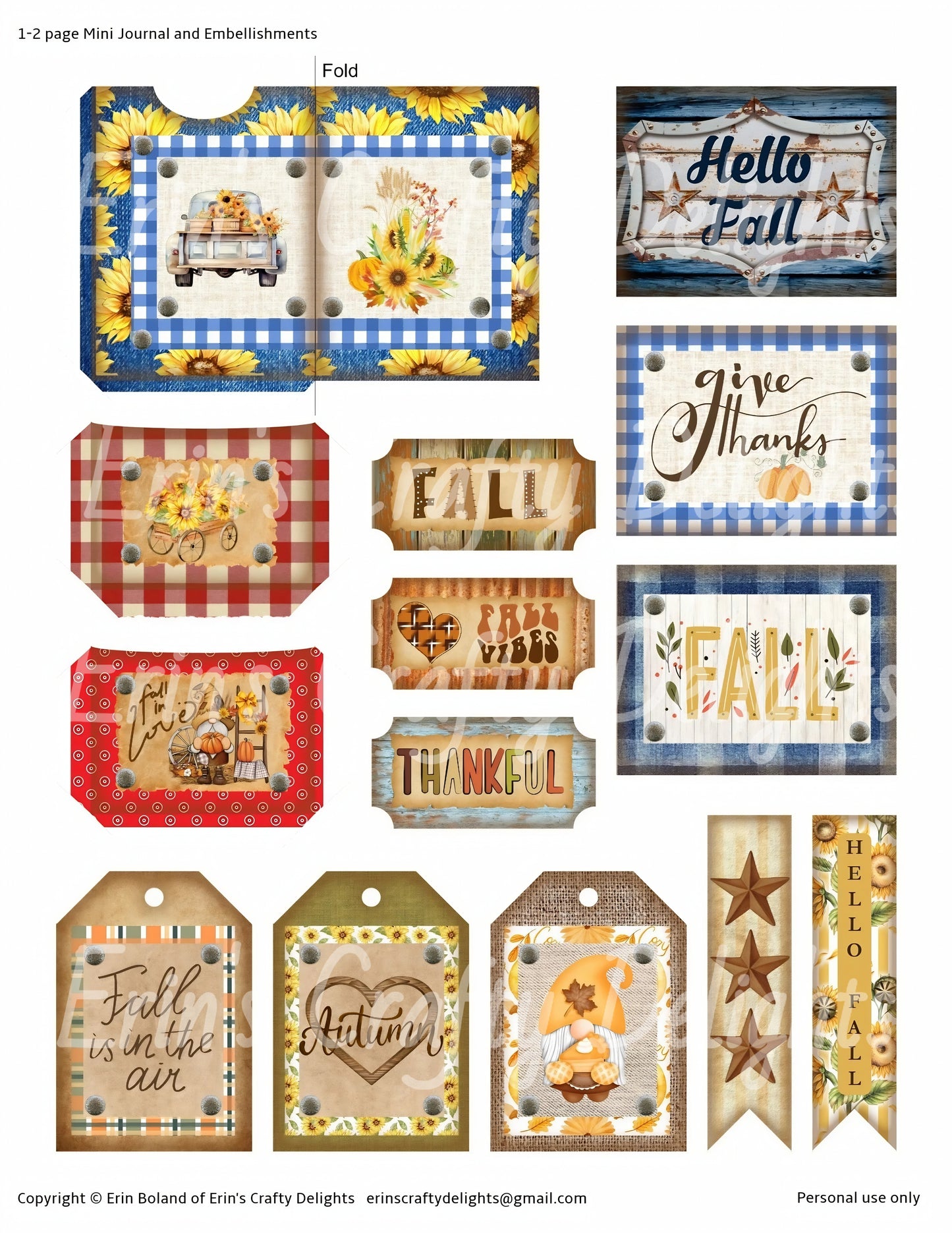 I Love Fall on the Farm 1-2 Page Mini Junk Journal & Embellishments